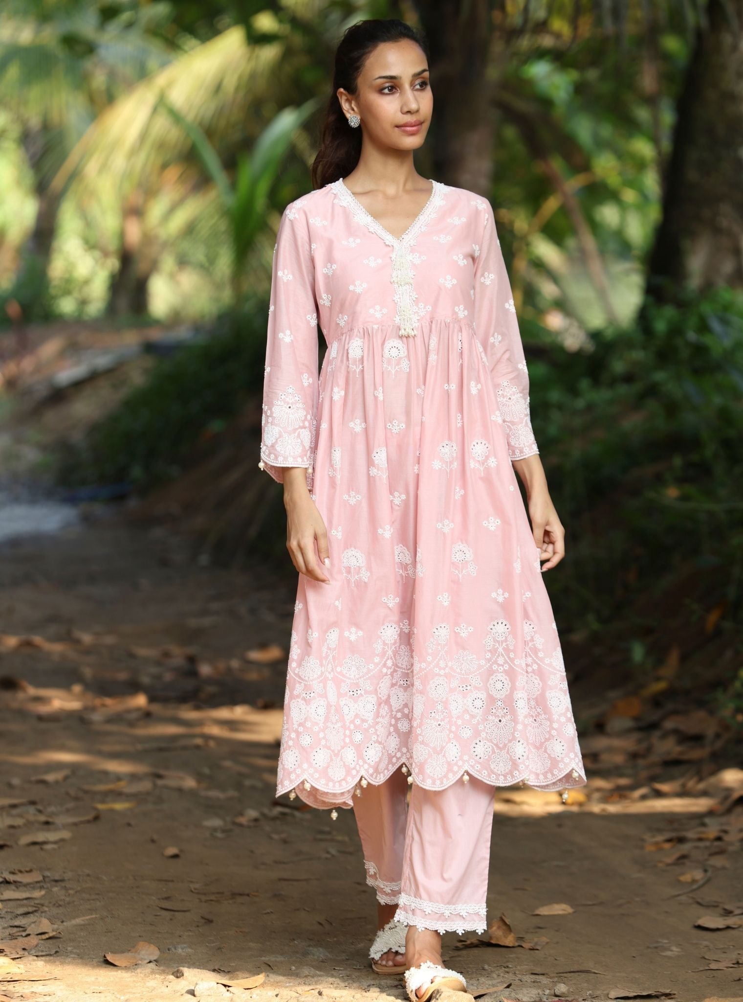 Mulmul Cotton Nilan Light Pink Kurta With Mulmul Cotton Nilan Light Pink Pant