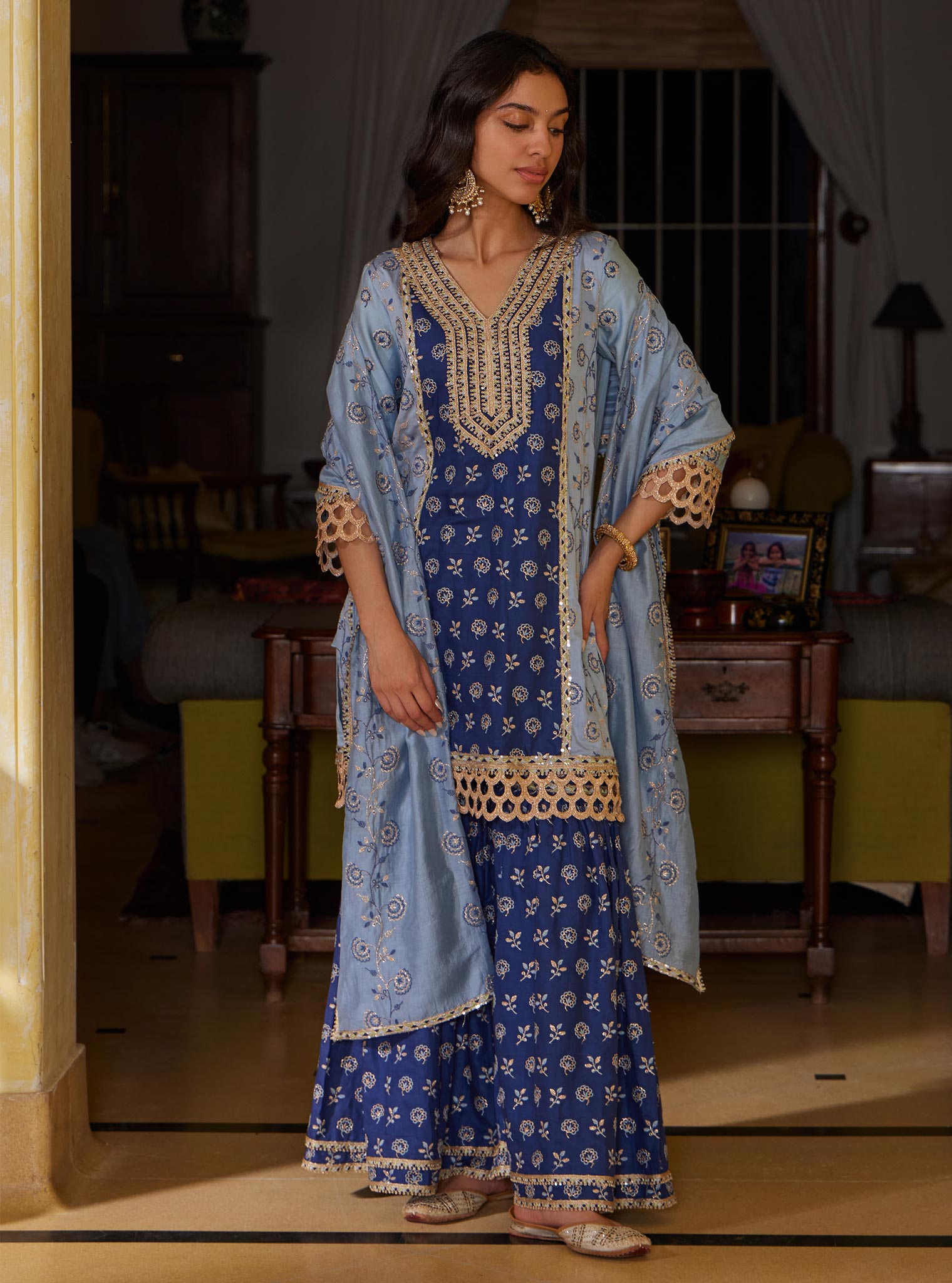 Mulmul Pima Pravi Blue Kurta with Mulmul Pima Pravi Blue Pant