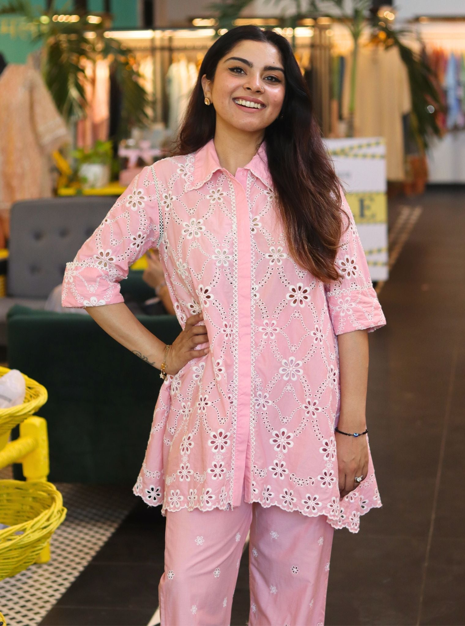 Mulmul Cotton Prue Pink Shirt With Mulmul Cotton Prue Pink Pant