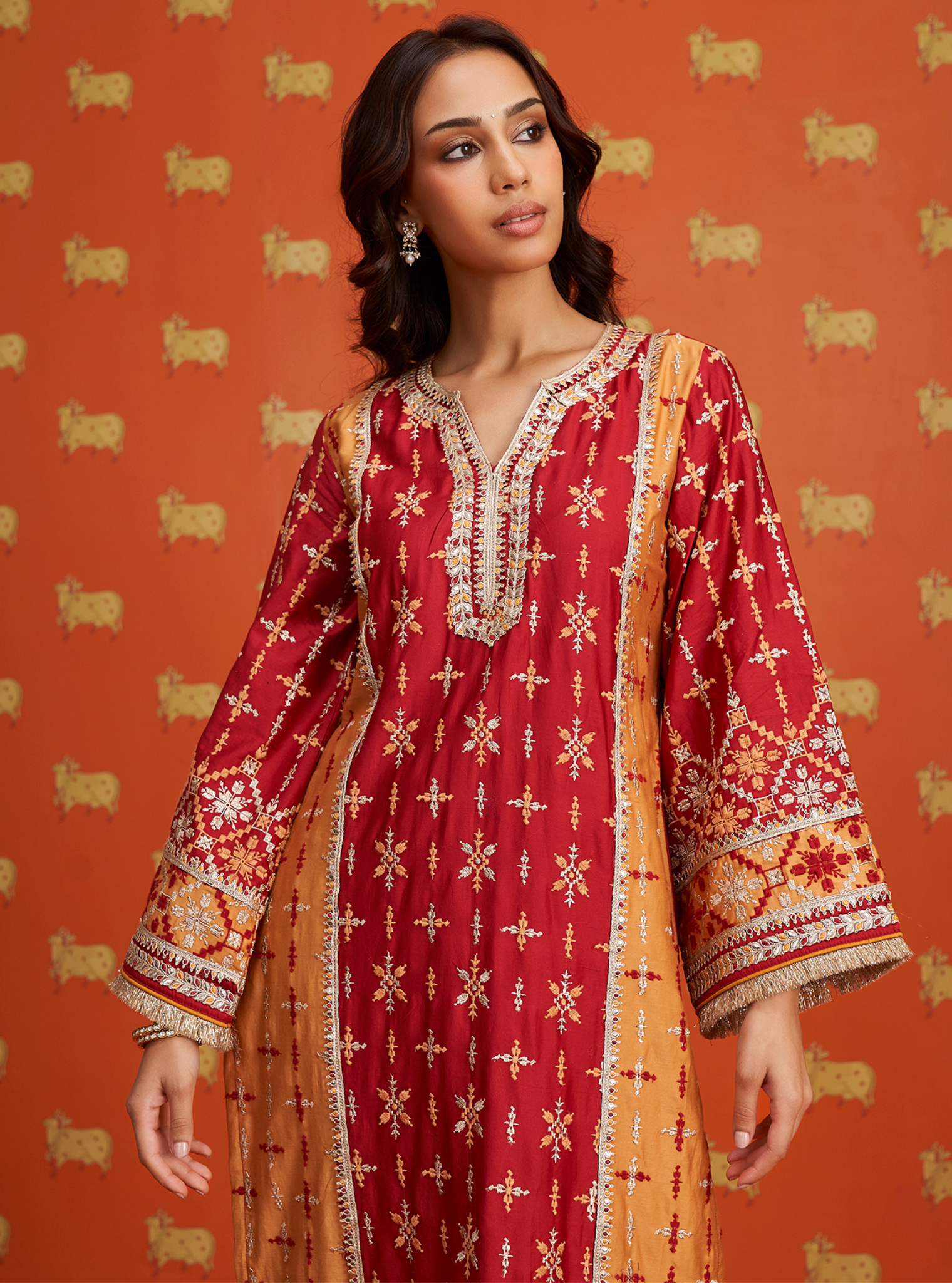 Mulmul Pima Satin Anya Red Kurta With Mulmul Pima Satin Anya Red Pant