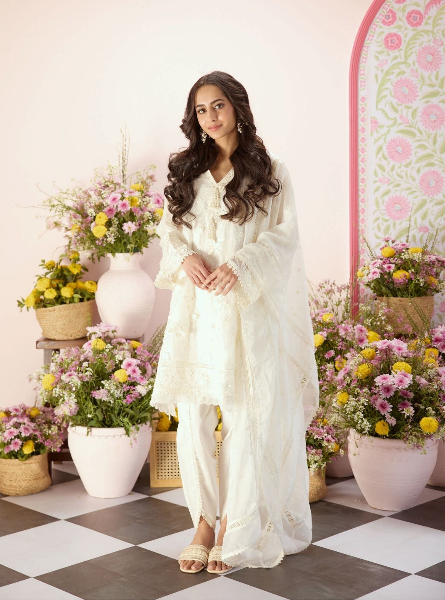 Mulmul Organza Uma White Kurta With Mulmul Cotton Uma White Dhoti Pant