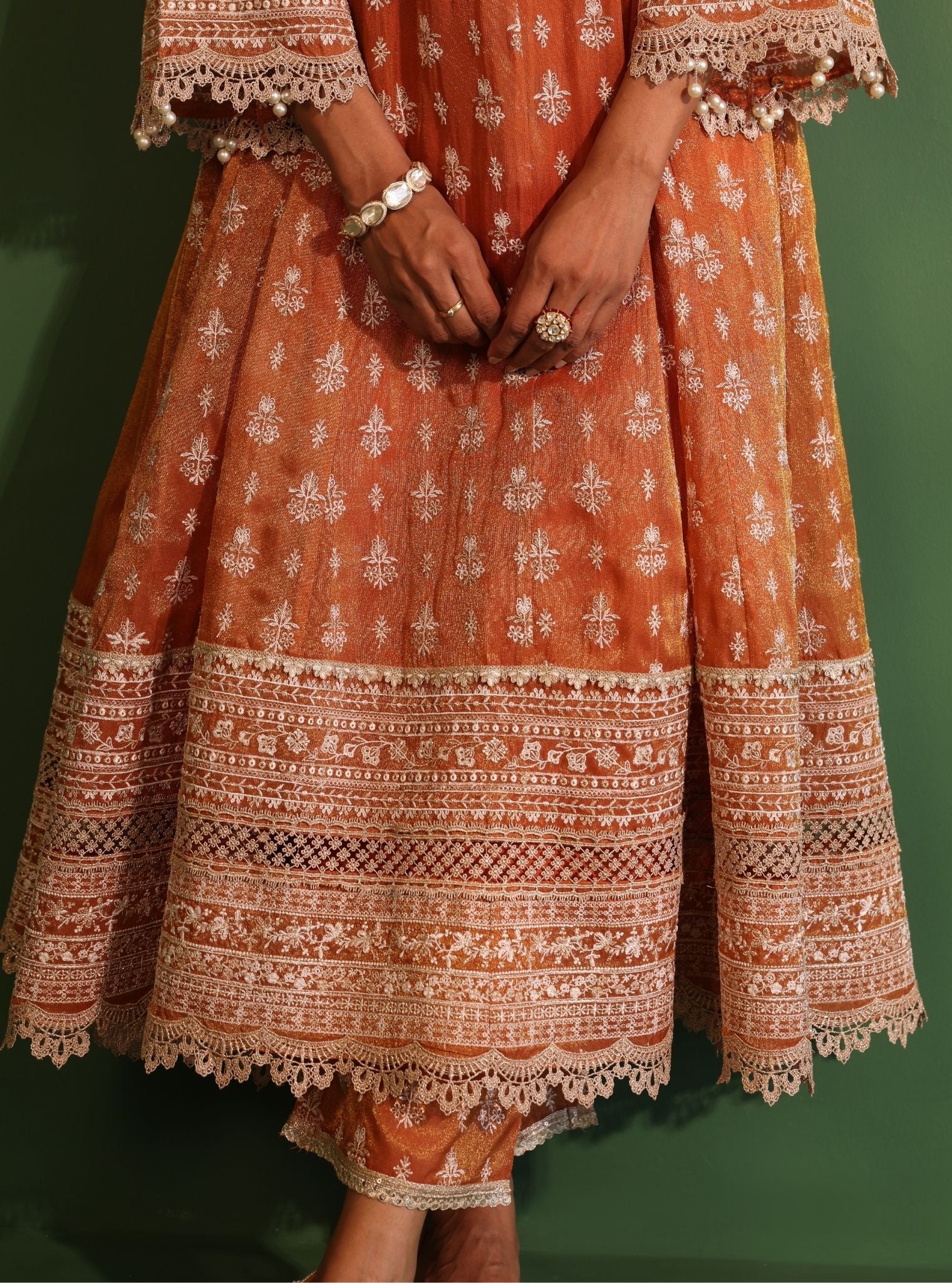 Mulmul Luxe Organza Jalwa Orange Anarkali Kurta With Mulmul Luxe Organza Jalwa Orange Anarkali Kurta