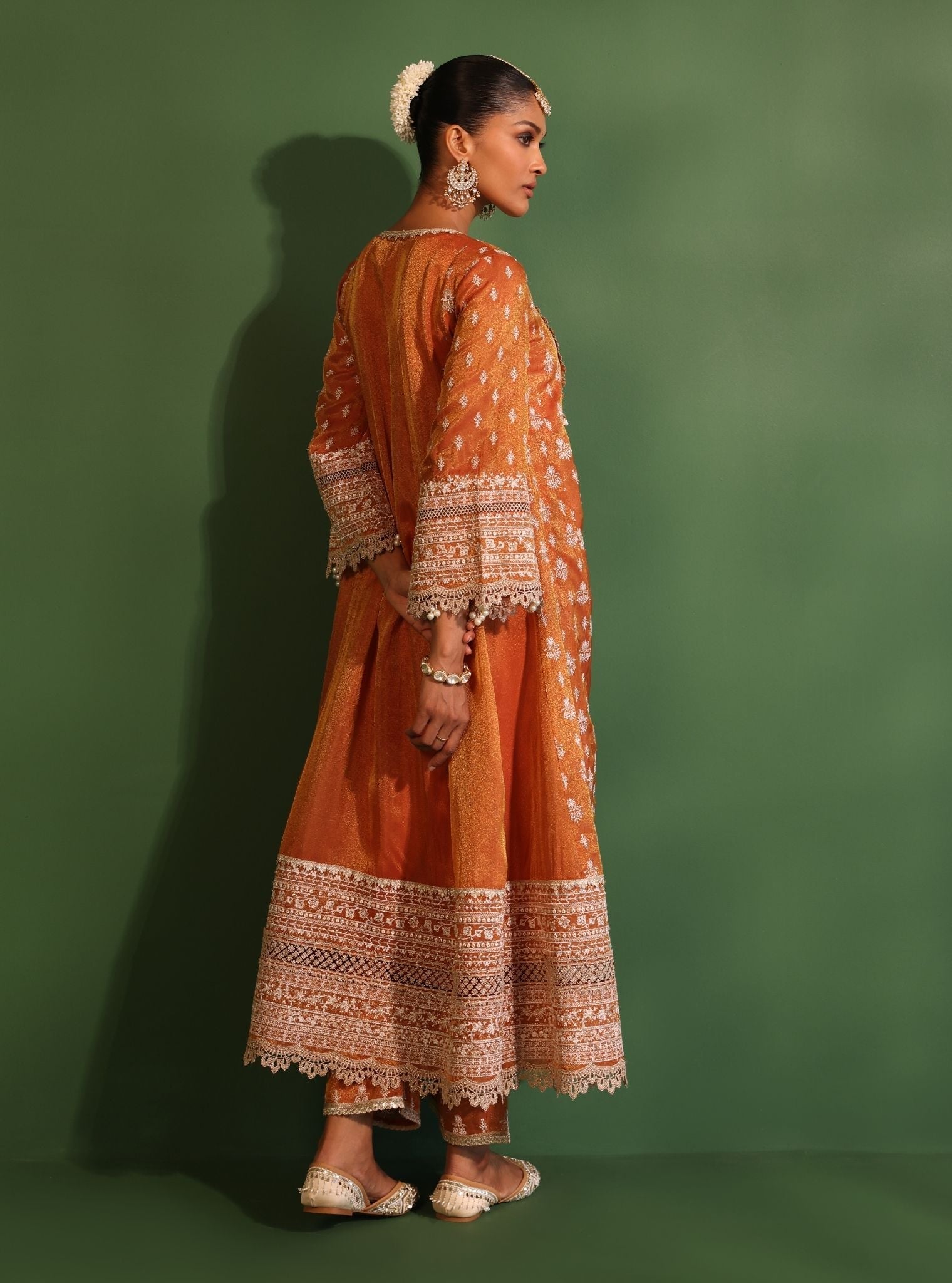 Mulmul Luxe Organza Jalwa Orange Anarkali Kurta With Mulmul Luxe Organza Jalwa Orange Anarkali Kurta