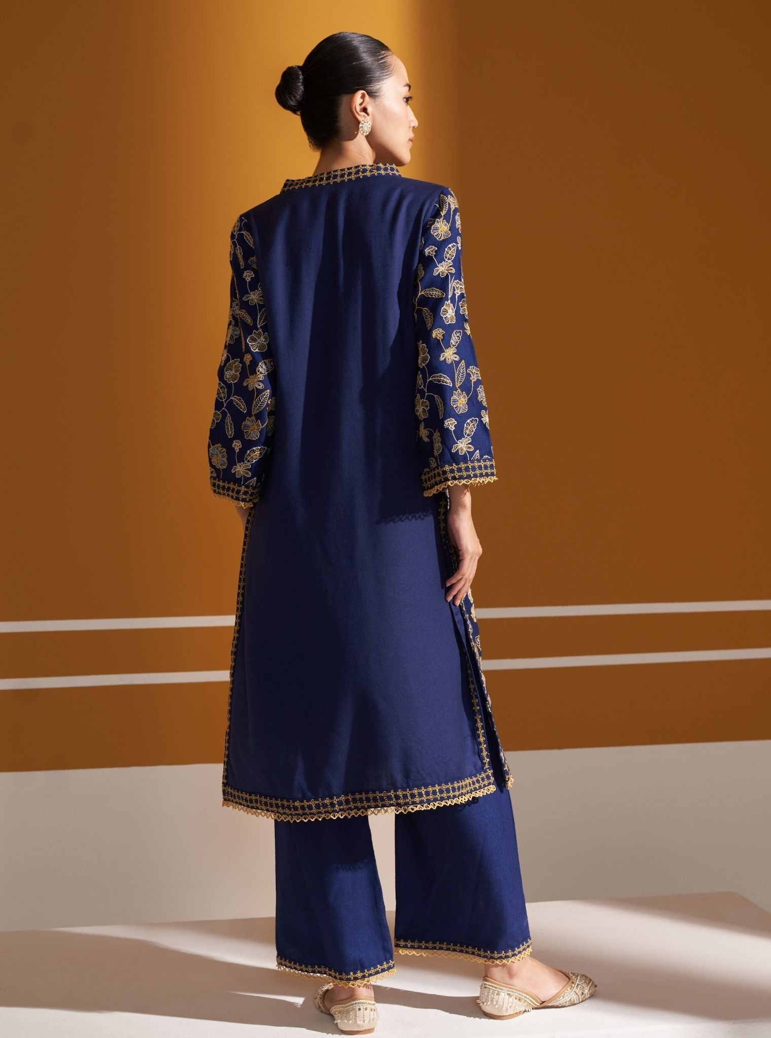 Mulmul Wool Clare Navy Kurta With Mulmul Wool Clare Navy Pant