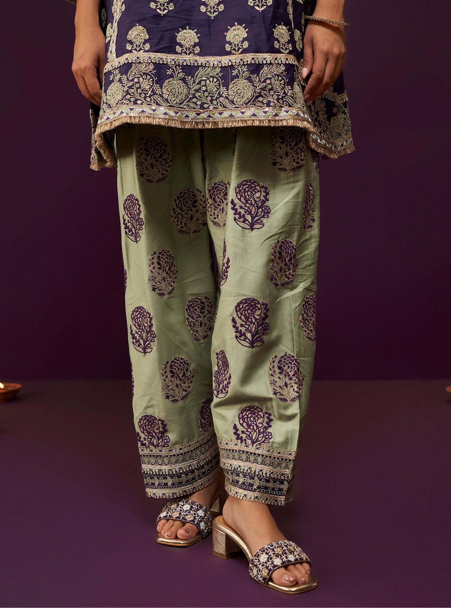 Mulmul Pima Satin Aphinya Purple Kurta With Mulmul Pima Satin Aphinya Purple Pant