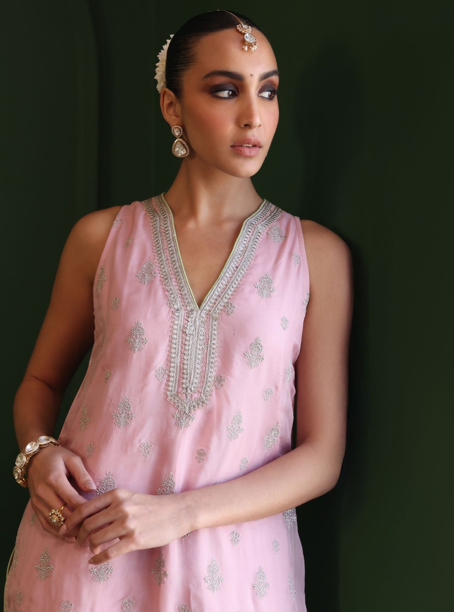 Mulmul Organza Ishq Onion Pink Kurta With Mulmul Organza Ishq Onion Pink Sharara