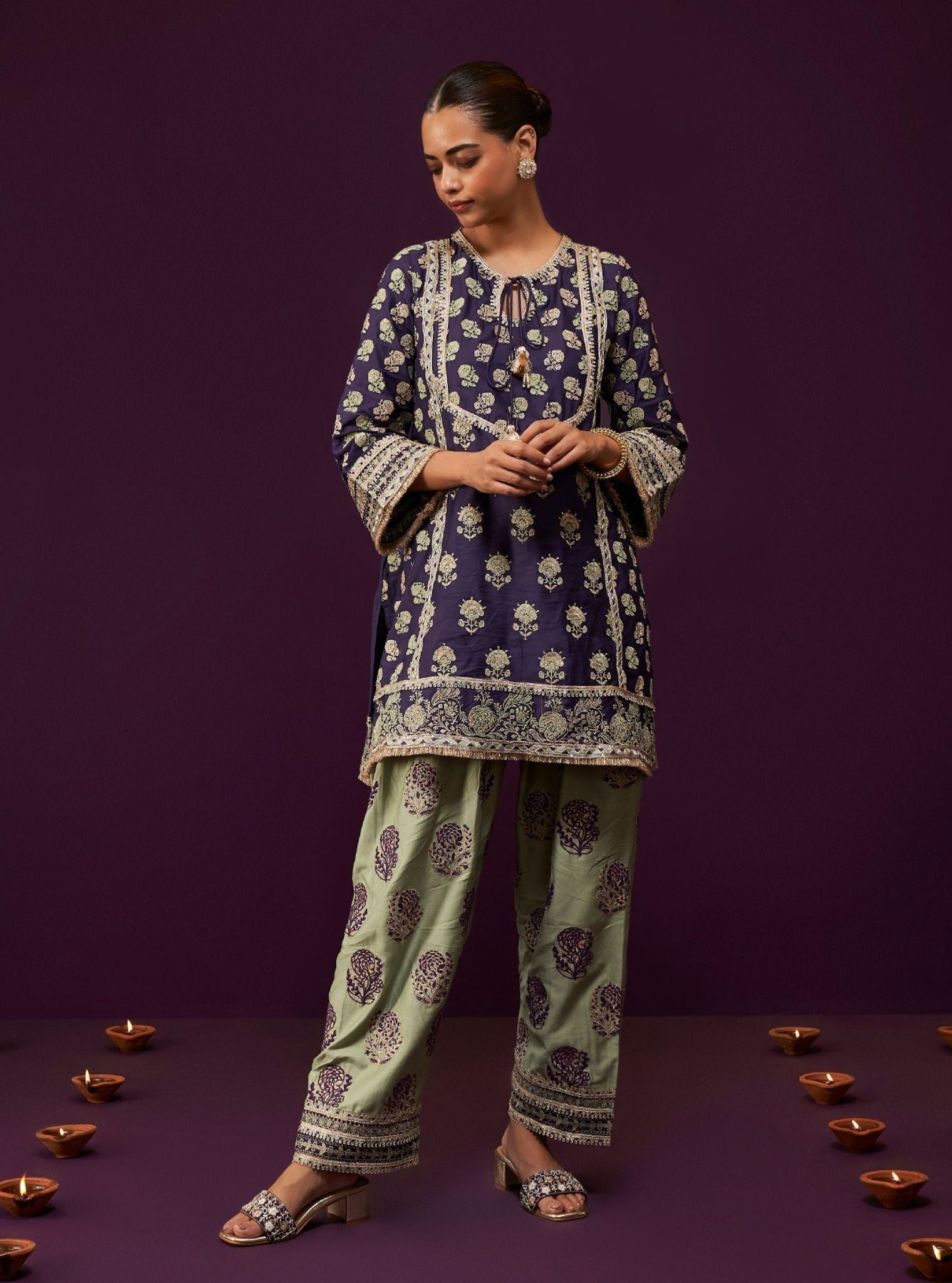 Mulmul Pima Satin Aphinya Purple Kurta With Mulmul Pima Satin Aphinya Purple Pant