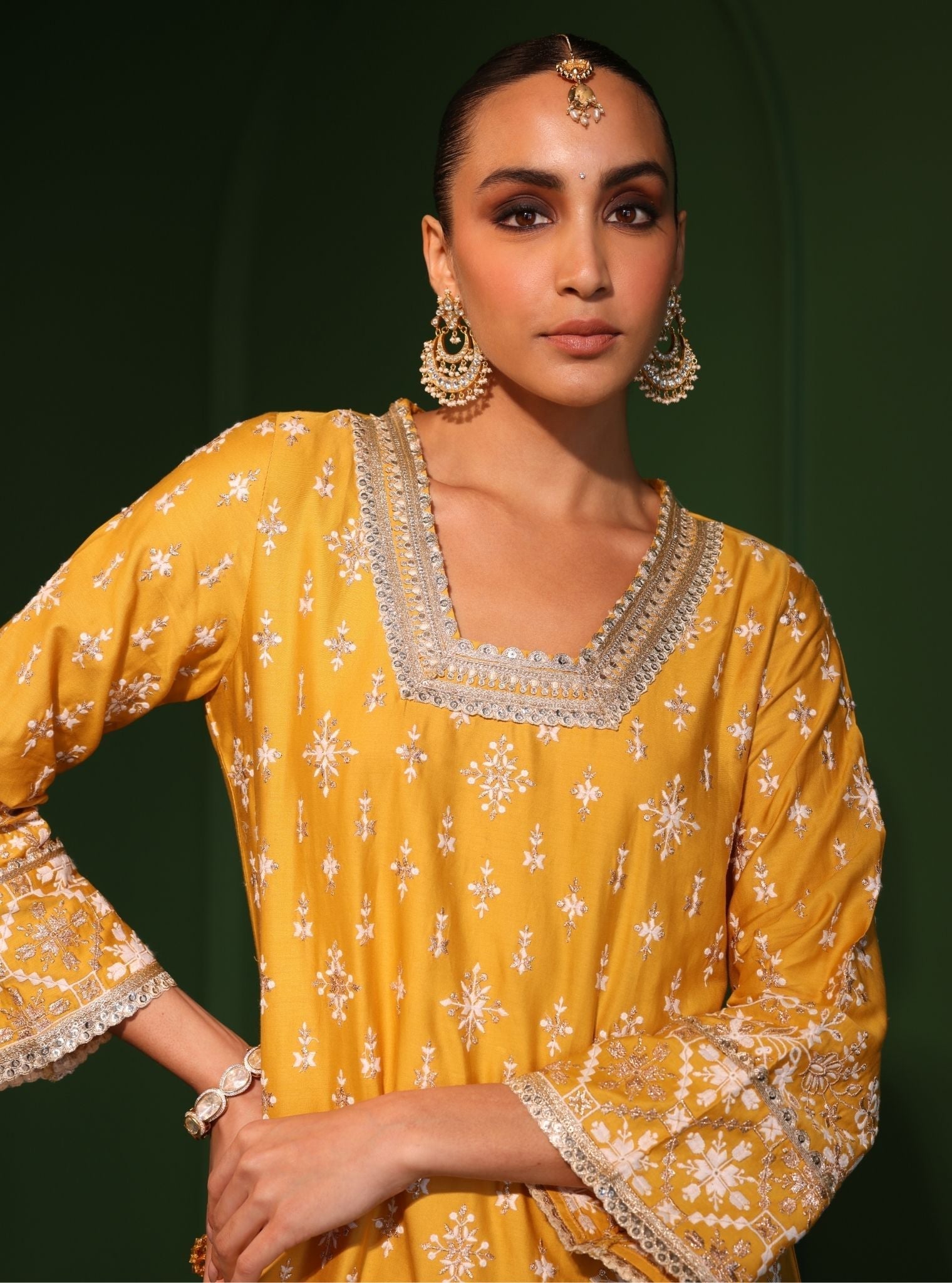 Mulmul Pima Satin Kalander Yellow Kurta With Mulmul Pima Satin Kalander Yellow Pant