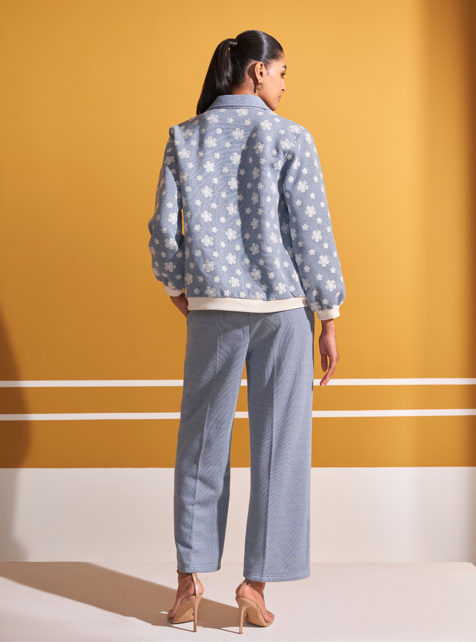 Mulmul Lurex Knit Edith Blue Jacket With Mulmul Lurex Knit Edith Blue Pant