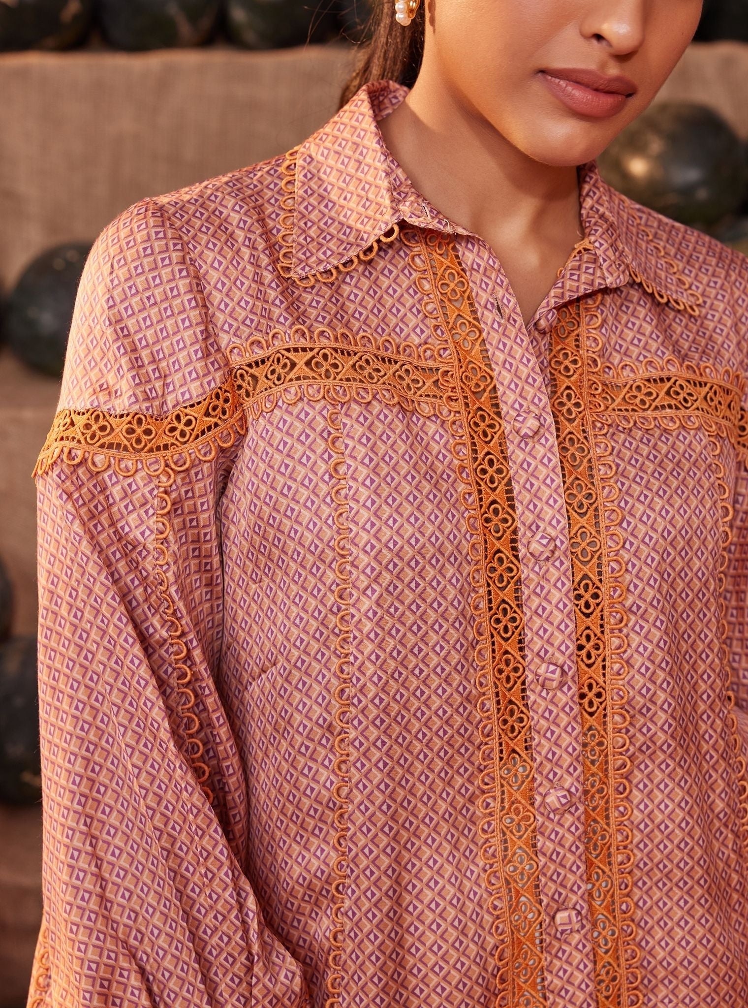 Mulmul Iconic Cupro Anna Brown Print Shirt