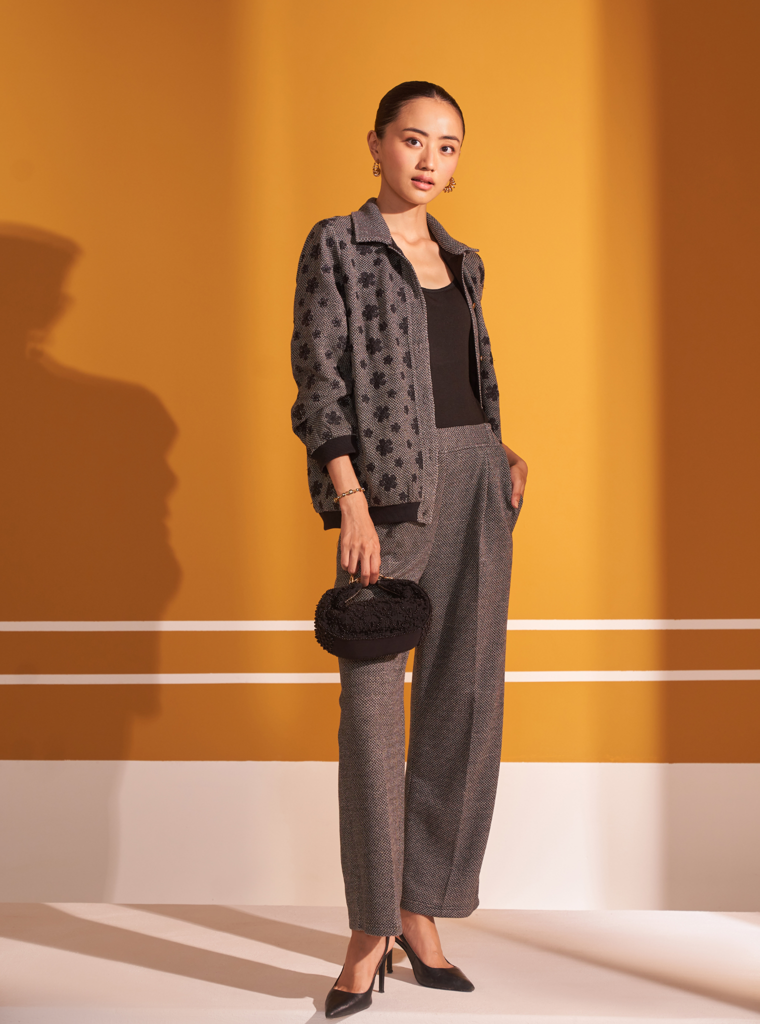 Mulmul Lurex Knit Edith Black Jacket With Mulmul Lurex Knit Edith Black Pant