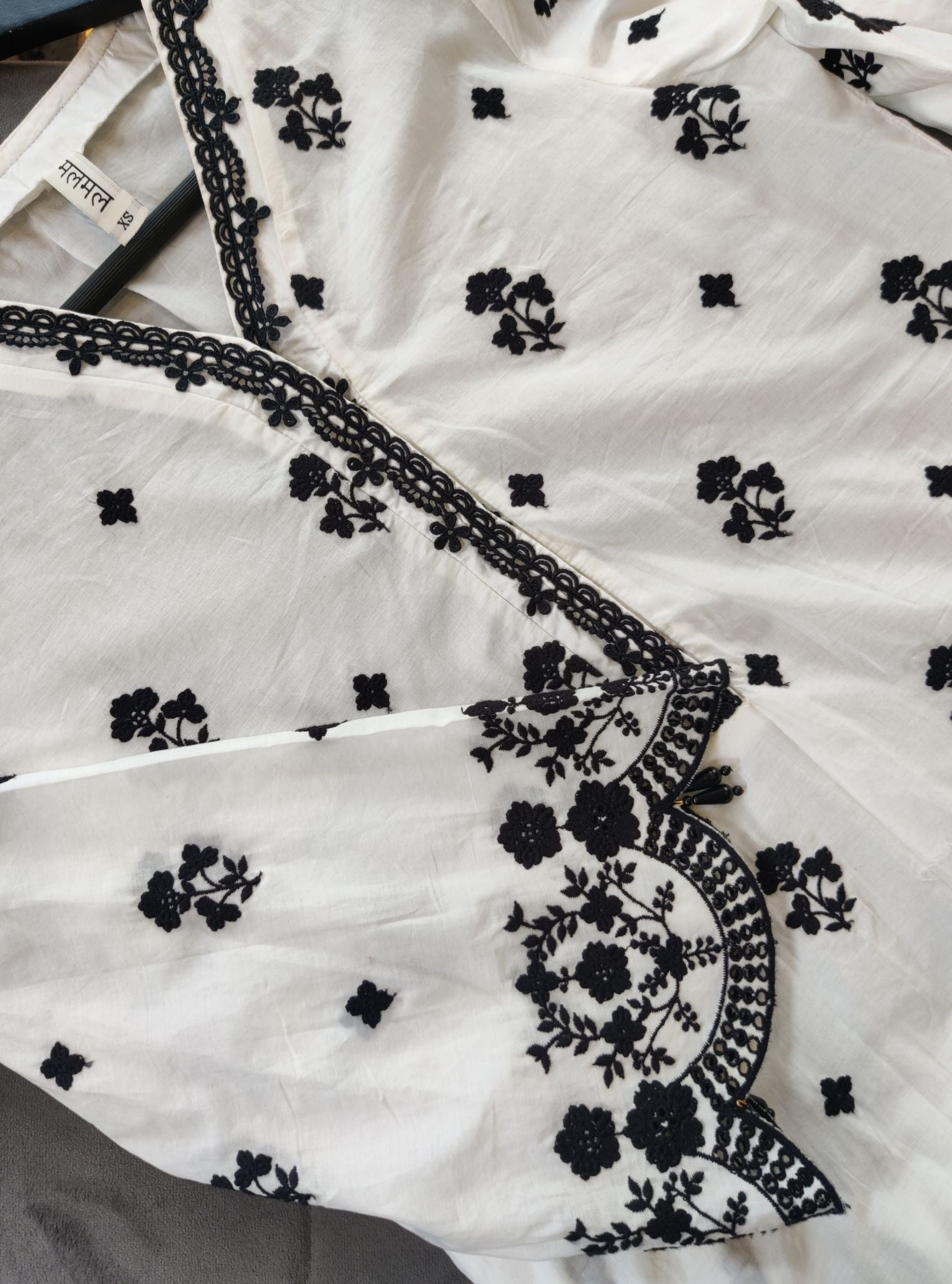 Mulmul Cotton Ghita White Kurta With Mulmul Cotton Border White Black Dhoti Pant