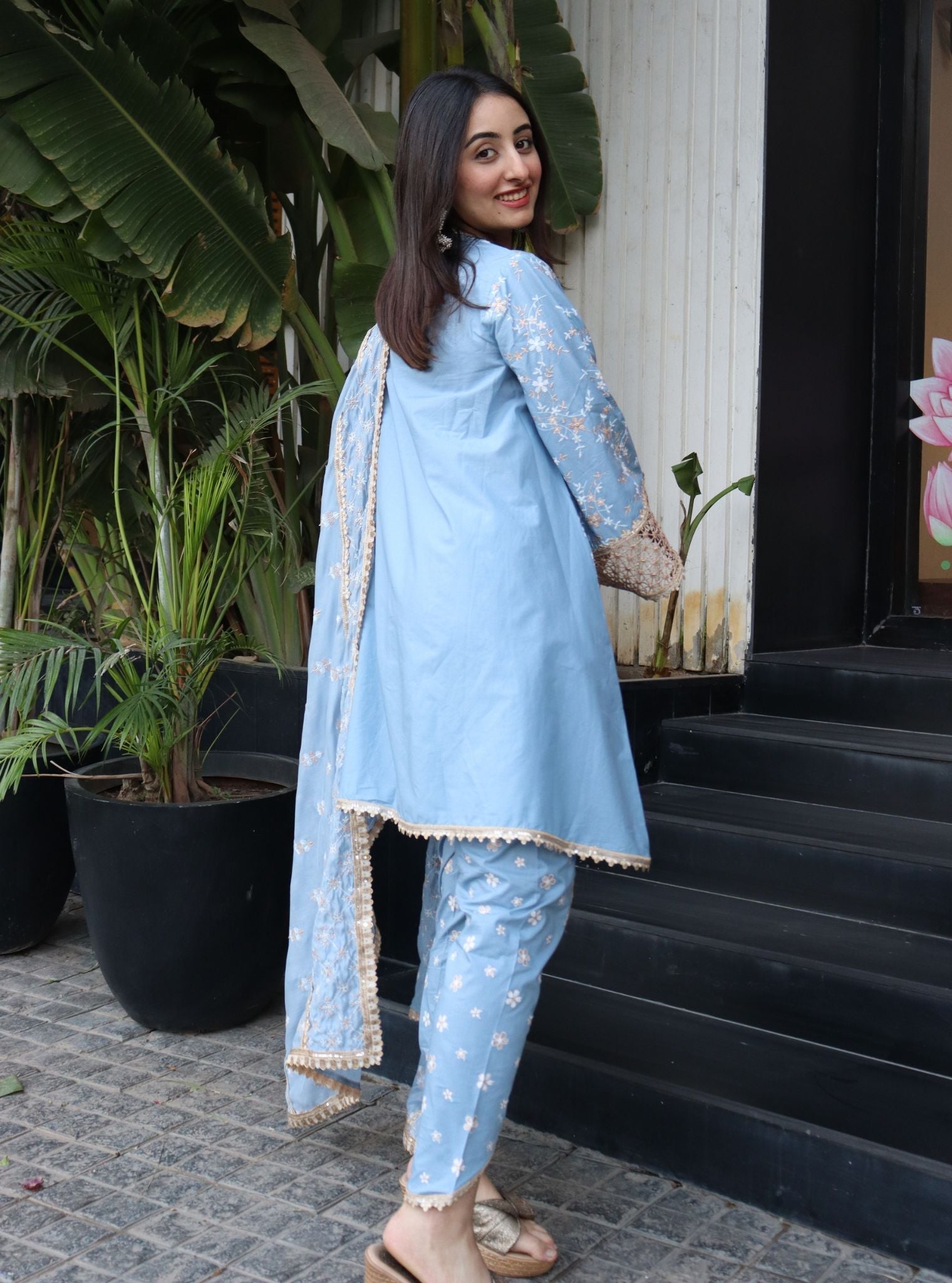 Mulmul Cotton Avira Blue Kurta with Mulmul Cotton Avira Blue Pant