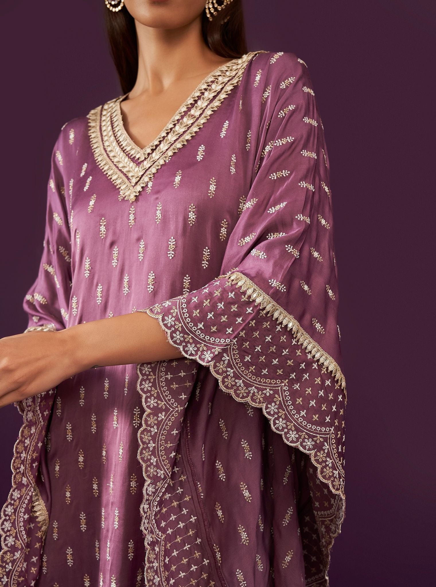 Mulmul Cupro Satin Florian Purple kaftan