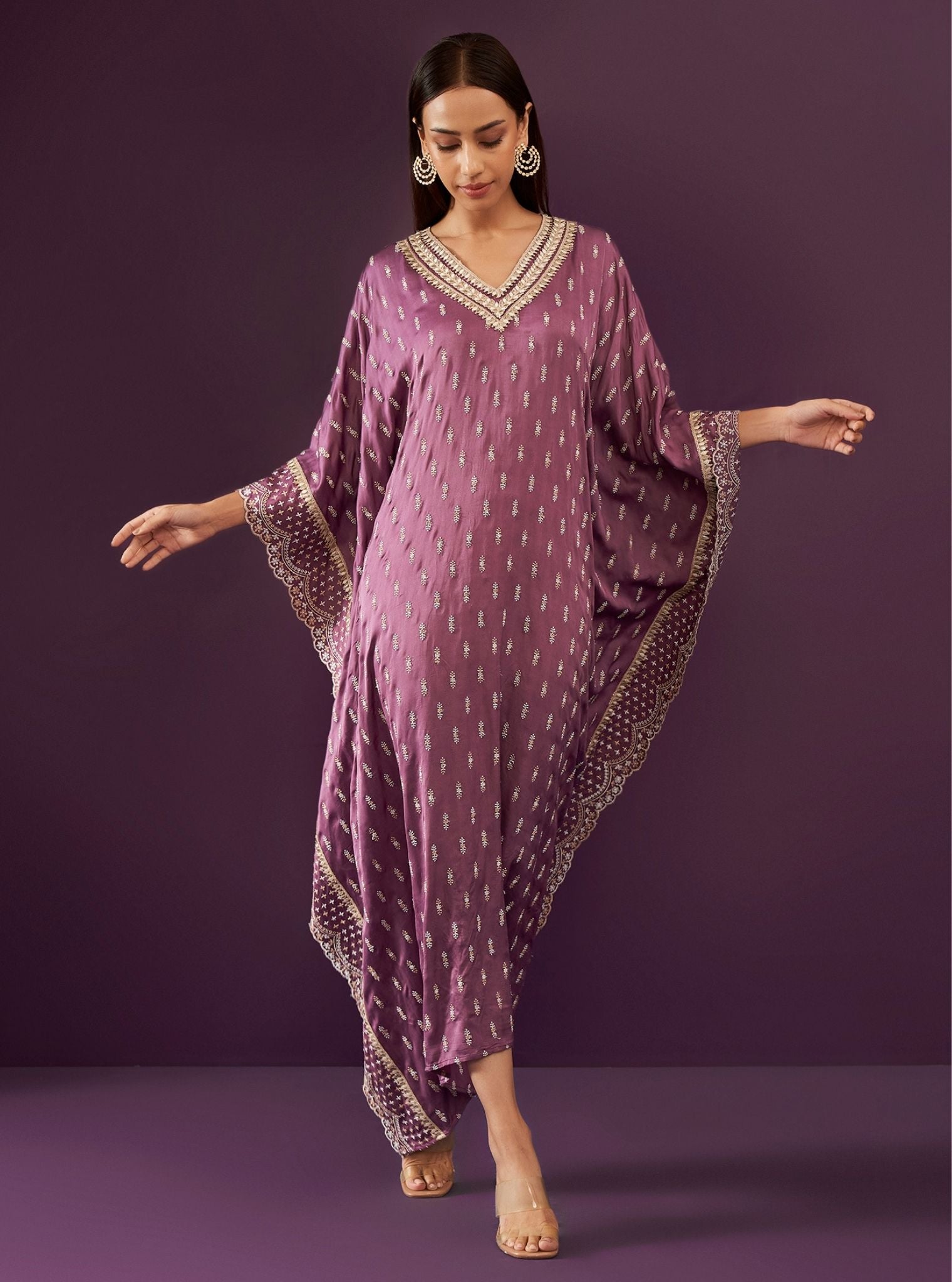 Mulmul Cupro Satin Florian Purple kaftan