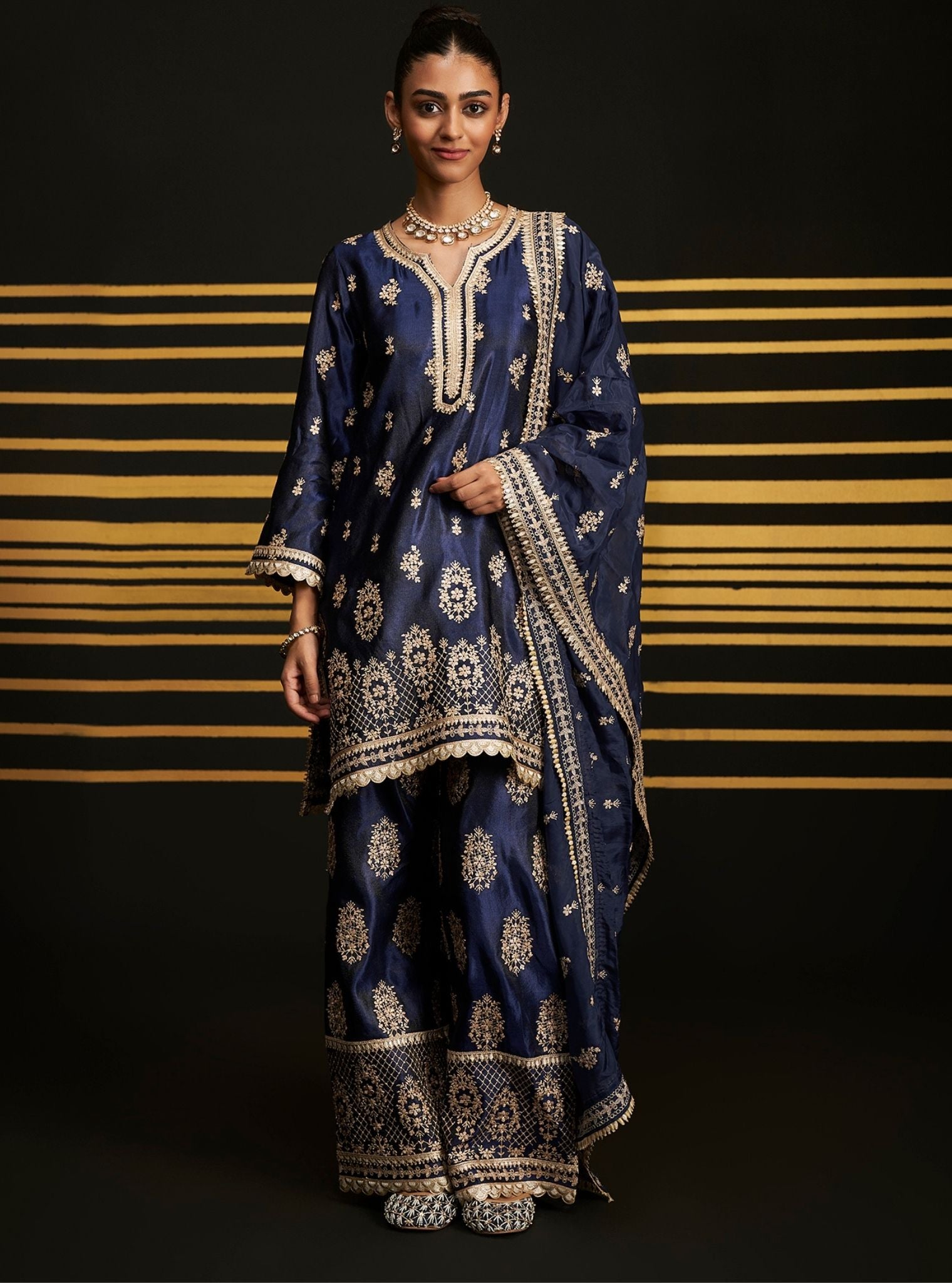 Mulmul HO Silk Vaari Navy Dupatta