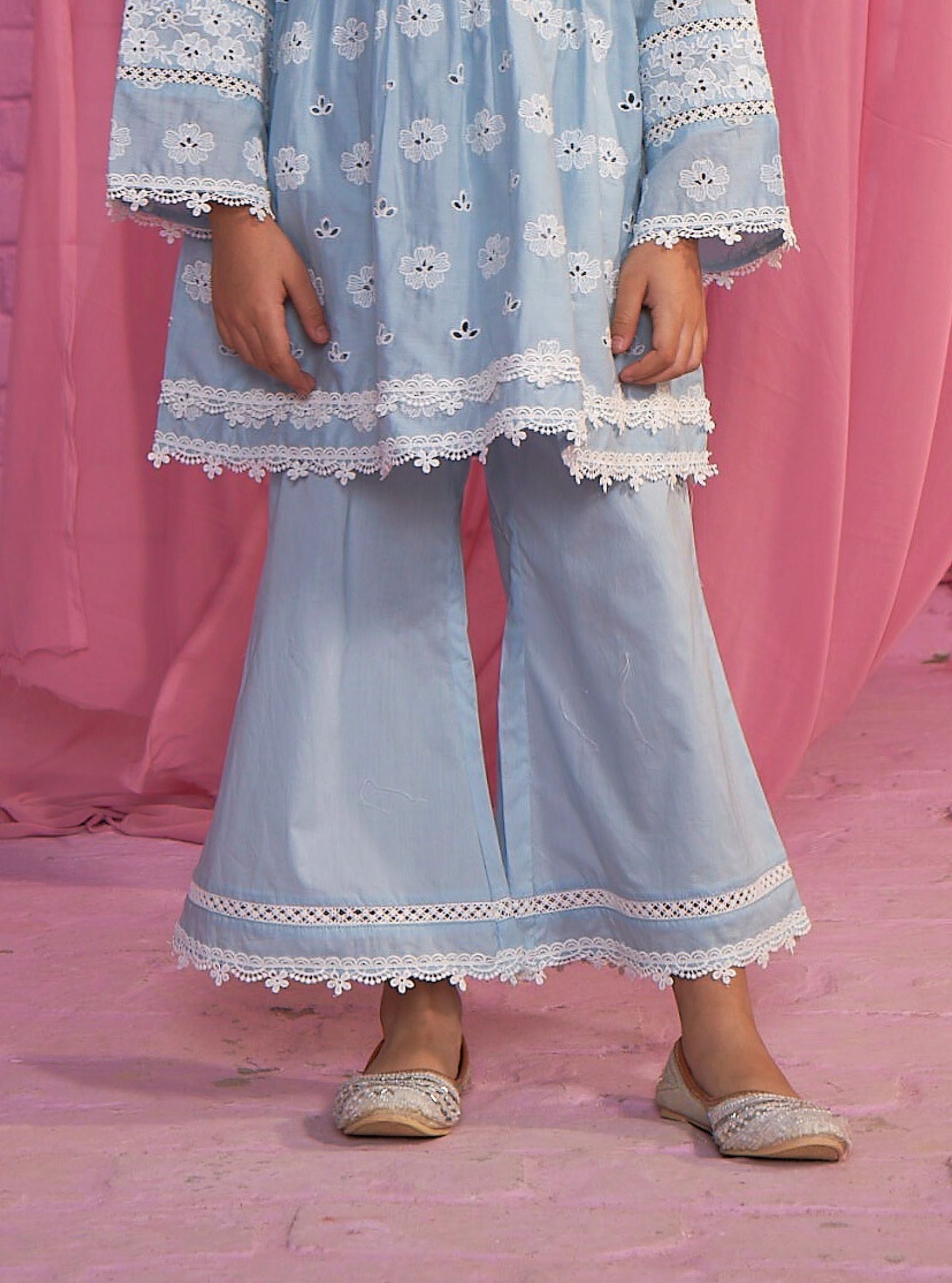 Mulmul Cotton Dwi Light Blue Kurta With Mulmul Cotton Dwi Light Blue Pant