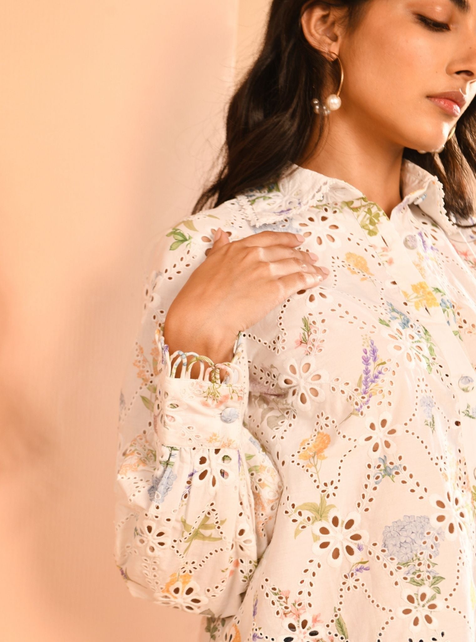 Mulmul Iconic Cotton Jem Printed White Shirt