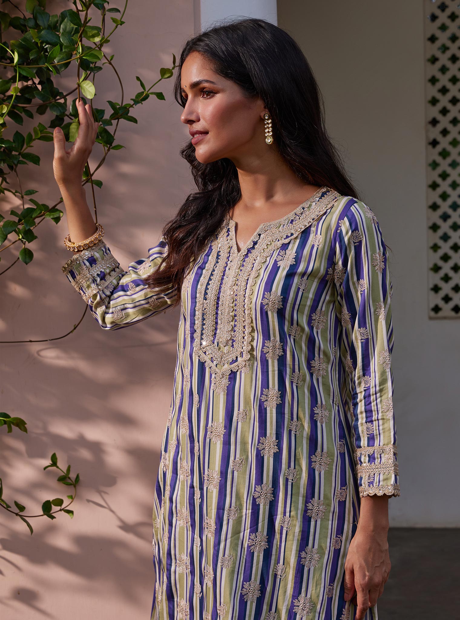 Mulmul Pima Avasa Blue Kurta with Mulmul Pima Avasa Blue Pant