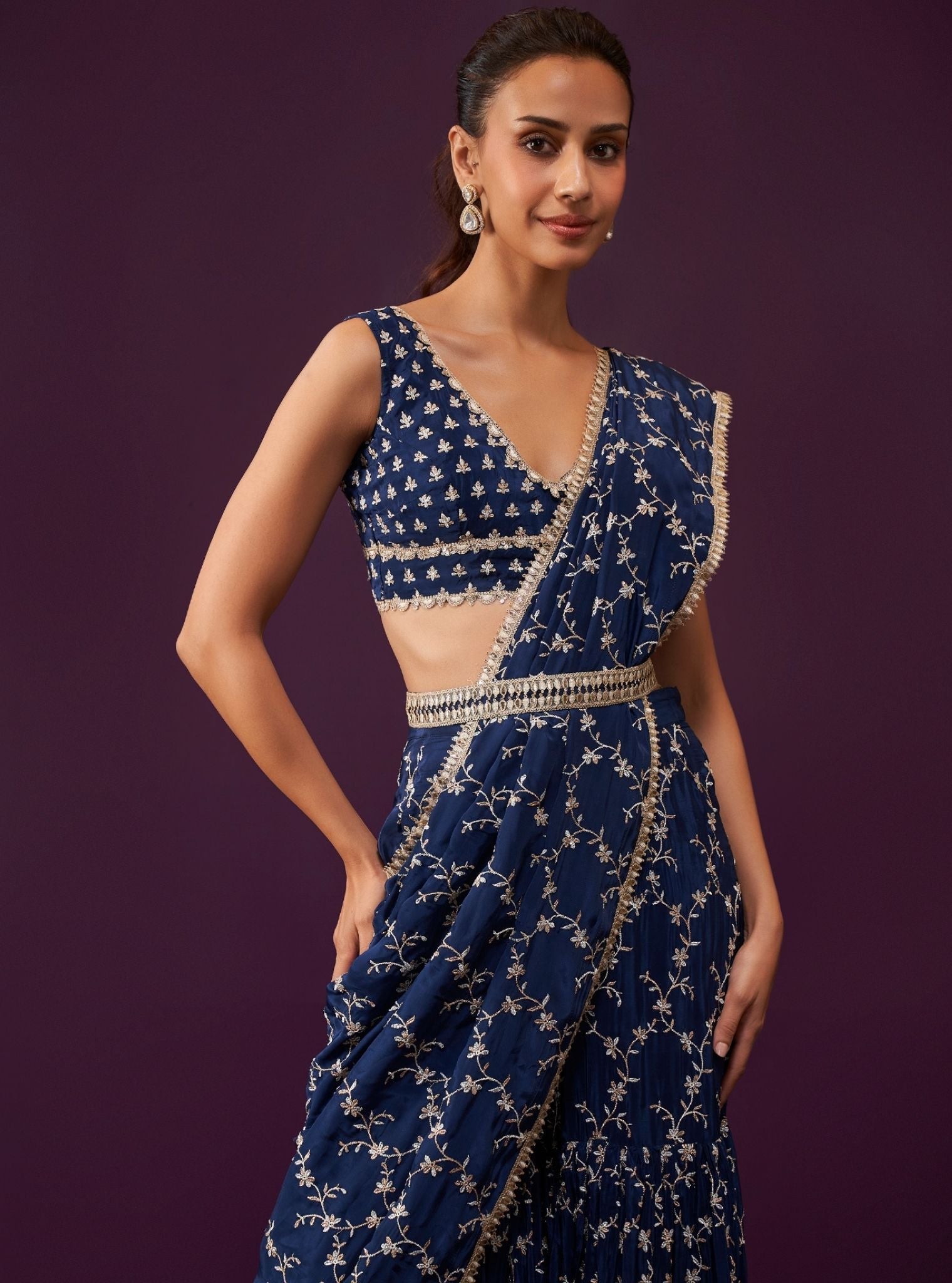 Mulmul Crepe Ayana Navy Saree