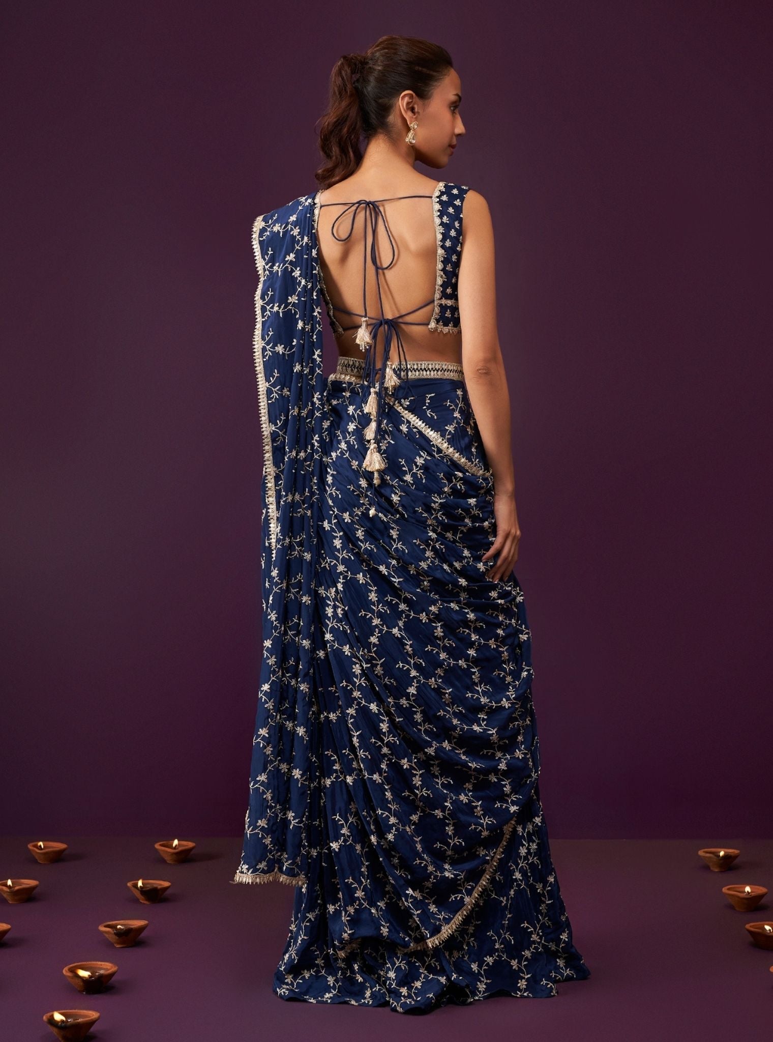 Mulmul Crepe Ayana Navy Saree