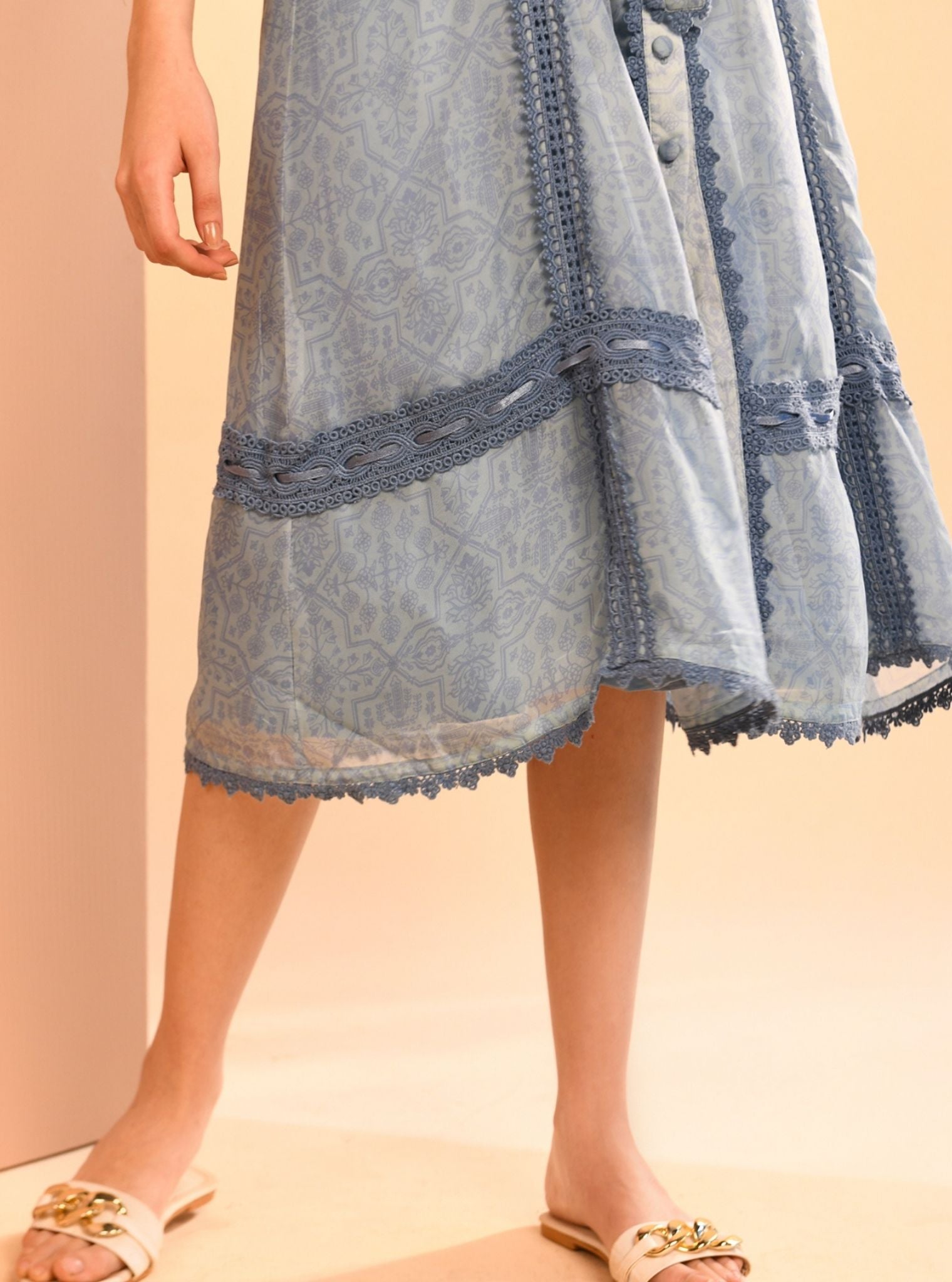 Mulmul Organza Liz Printed Blue Long Dress