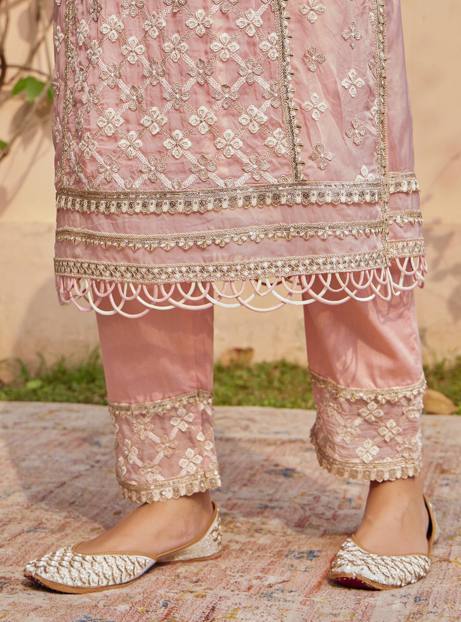 Mulmul Organza Citra Pink Kurta with Mulmul Pima Citra Pink Pant