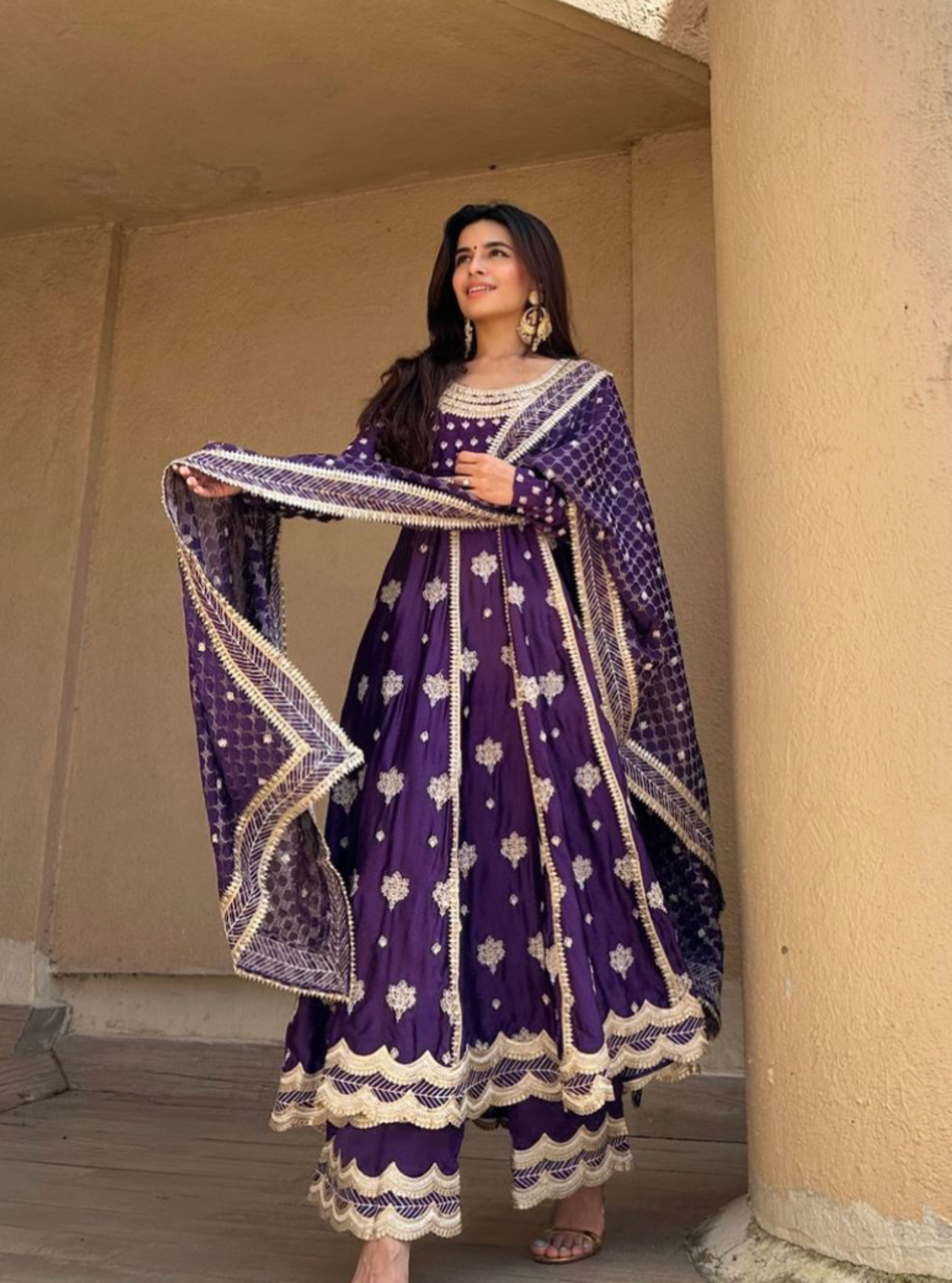 Mulmul Organza Satin Palki Purple Kurta With Mulmul Organza Satin Palki Puple Pant