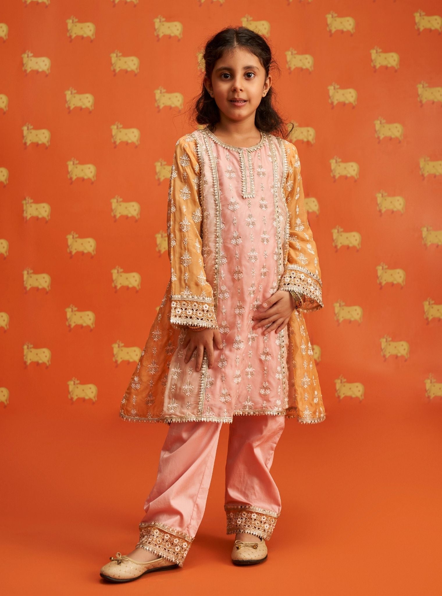 Mulmul Organza Zina Pink Kurta With Mulmul Pima Zina Pink Pant