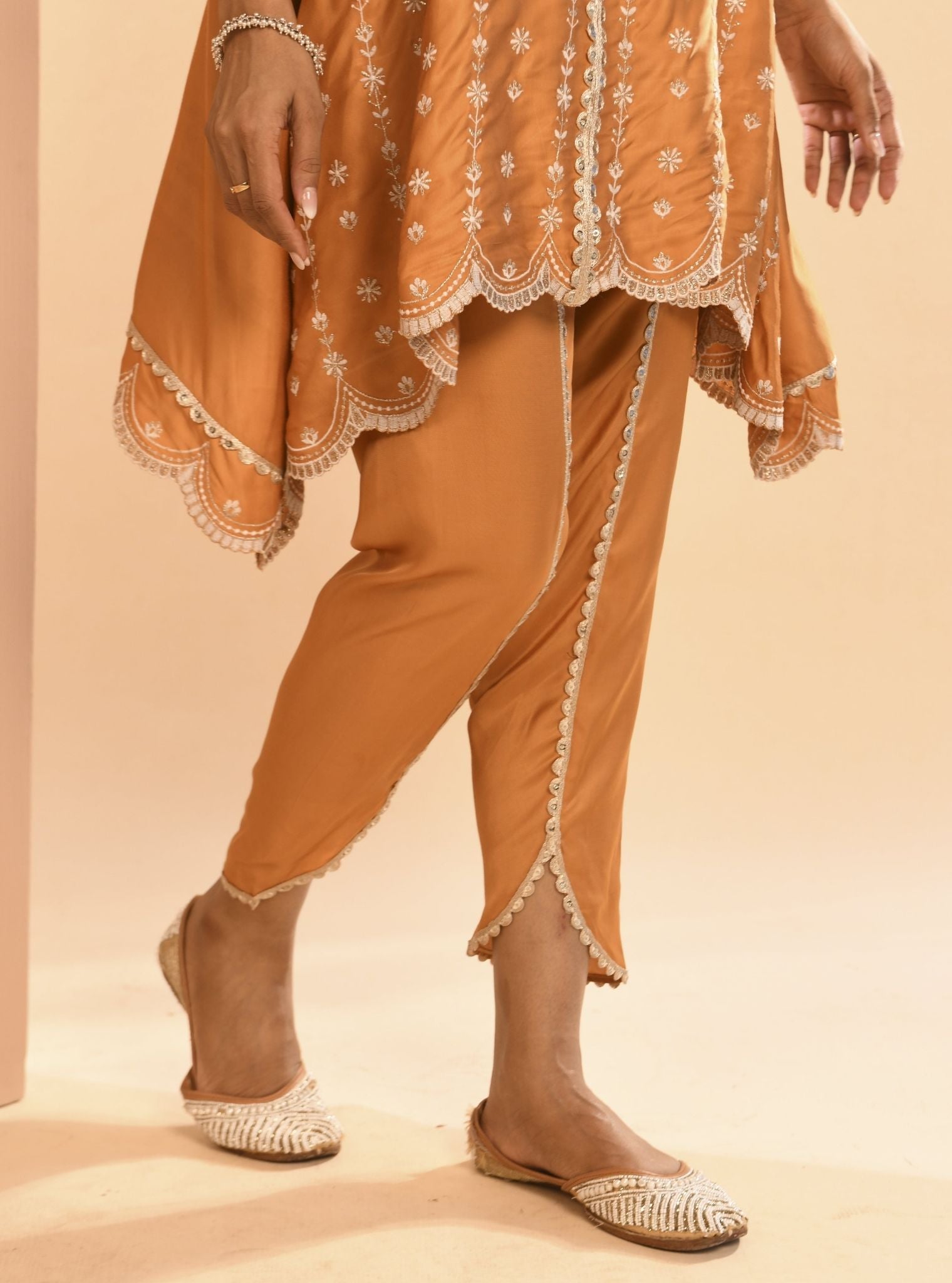 Mulmul Cupro Amara Orange Kurta With Mulmul Cupro Amara Orange Pant