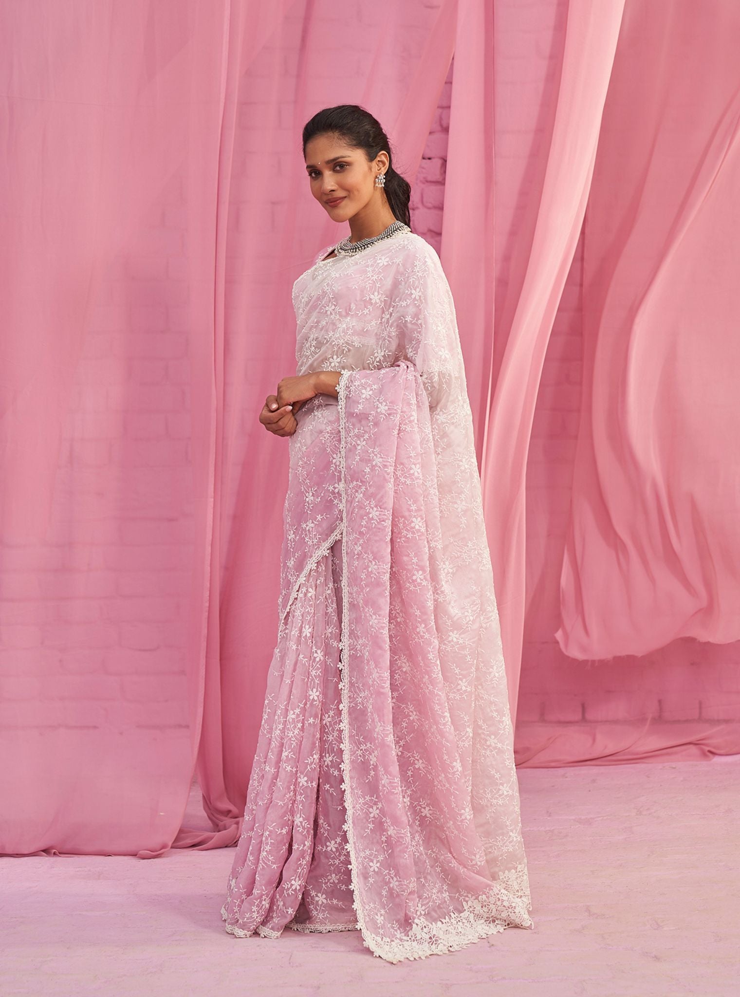 Mulmul Ombre Organza Quinn Pink Saree