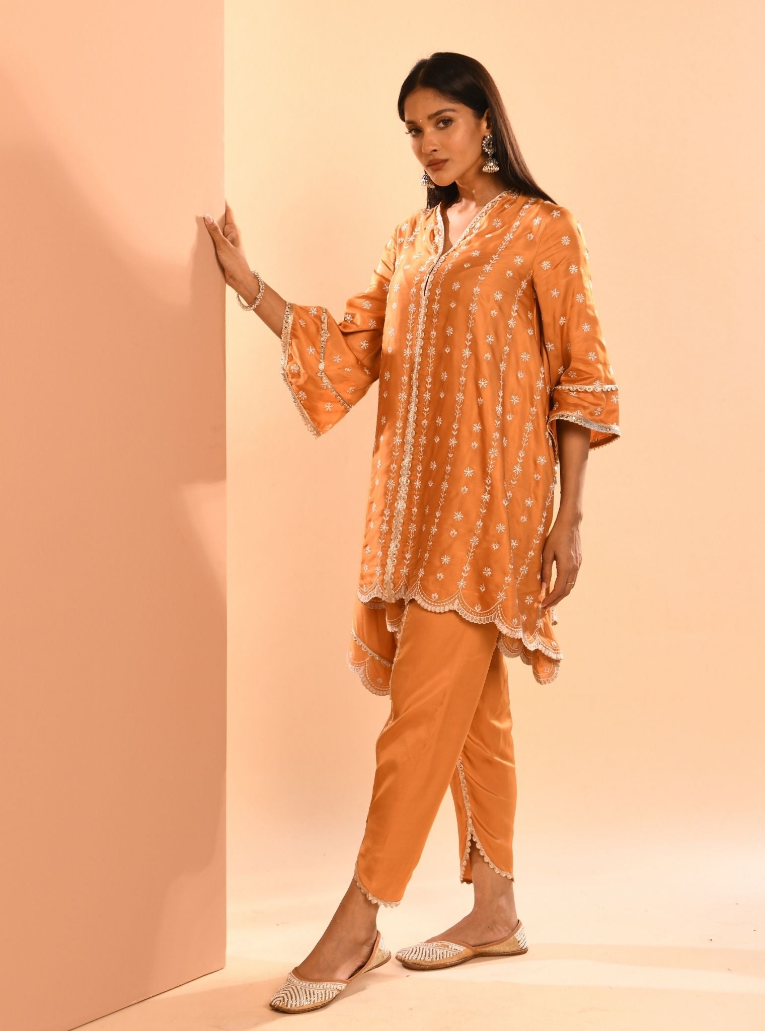 Mulmul Cupro Amara Orange Kurta With Mulmul Cupro Amara Orange Pant