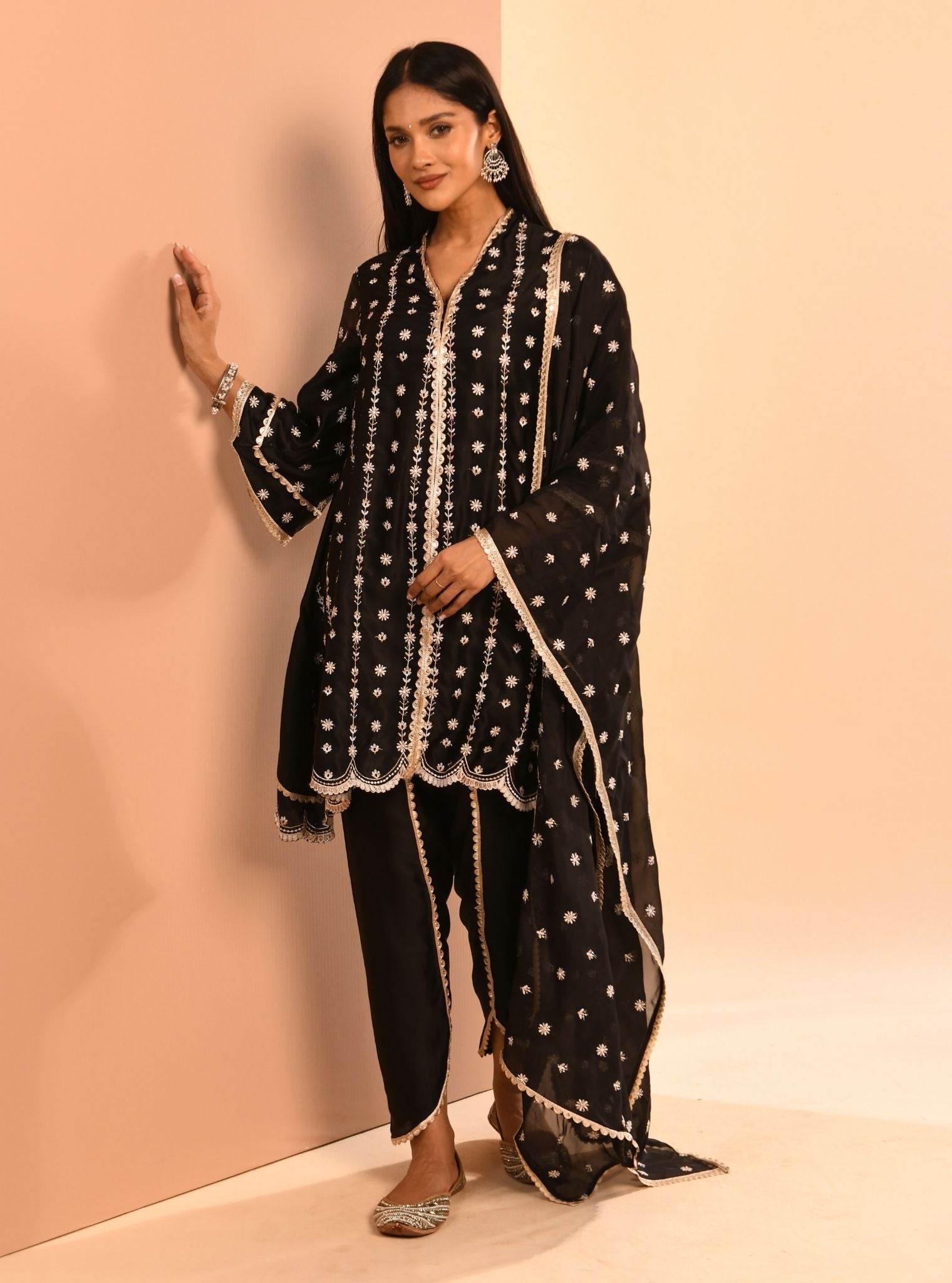 Mulmul Cupro Amara Black Kurta With Mulmul Cupro Amara Black Pant