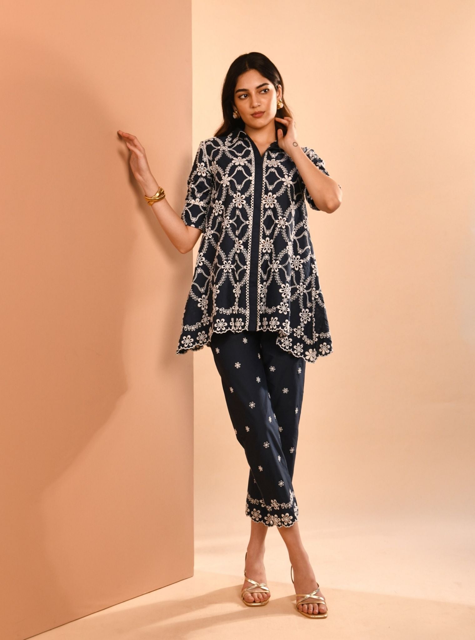 Mulmul Cotton Prue Navy Shirt With Mulmul Cotton Prue Navy Pant