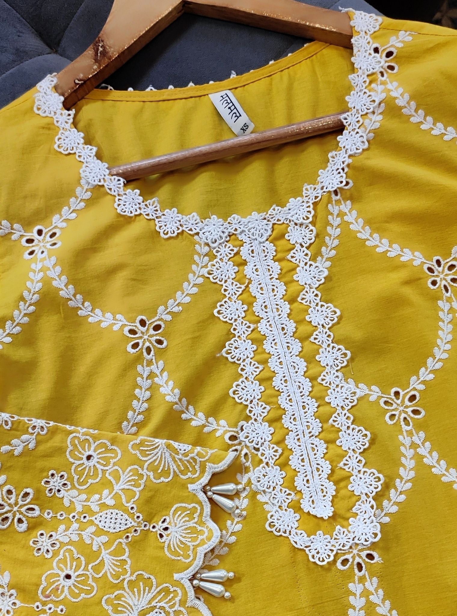 Mulmul Cotton Aashay Yellow Kurta With Mulmul Cotton Aashvi White Pant