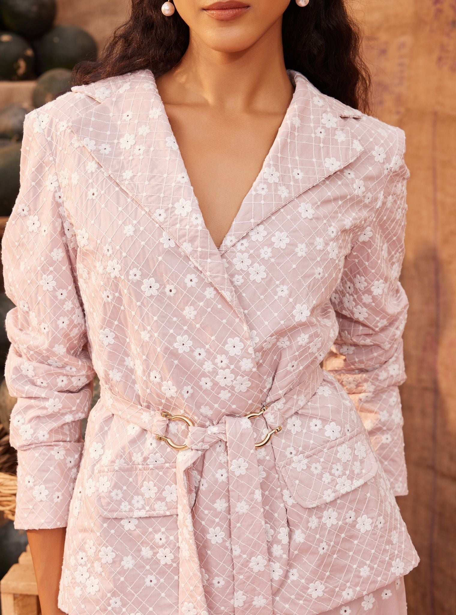 Mulmul Cotton Lara Dusty Pink Jacket With Waist Coat