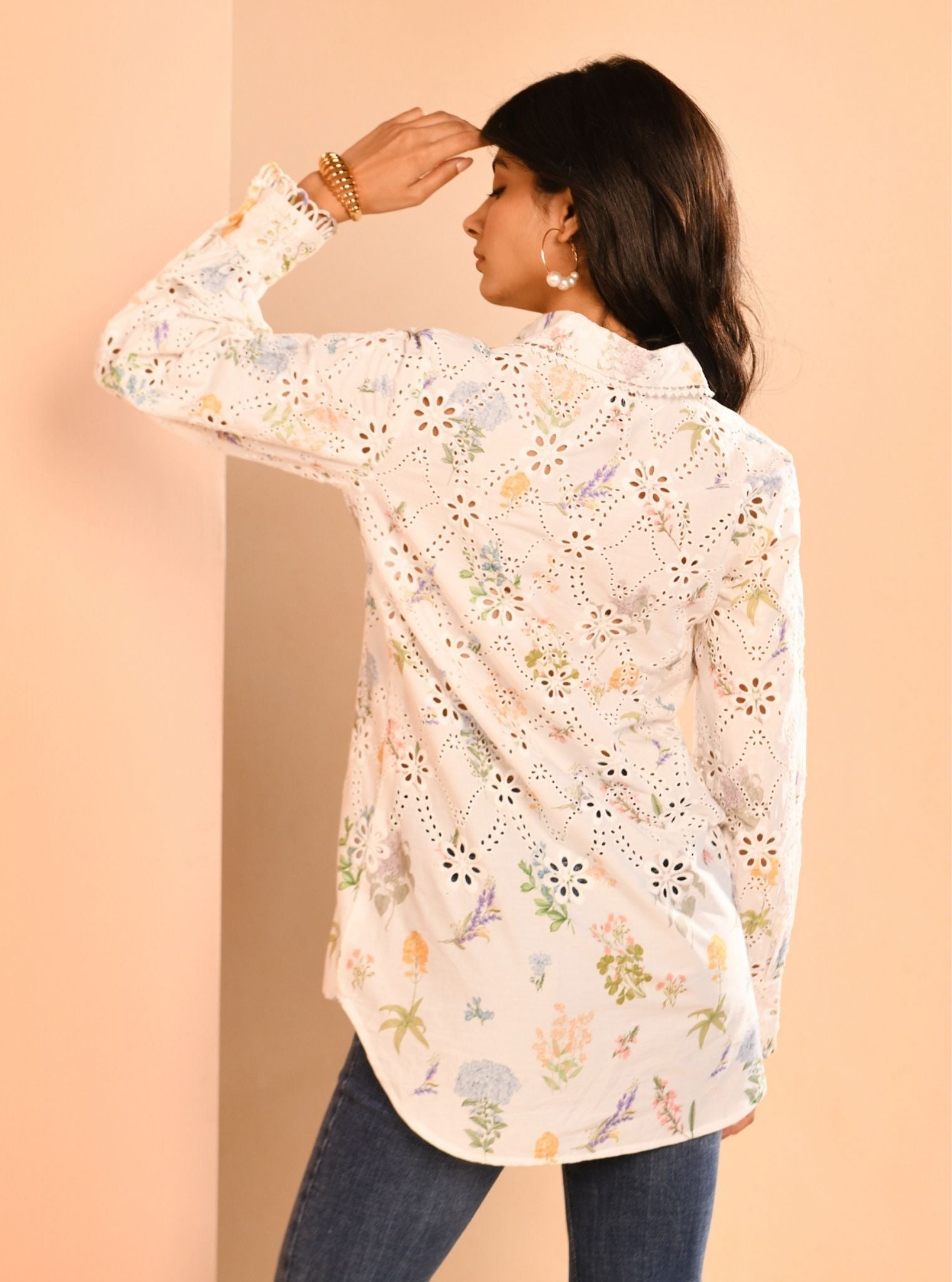 Mulmul Iconic Cotton Jem Printed White Shirt