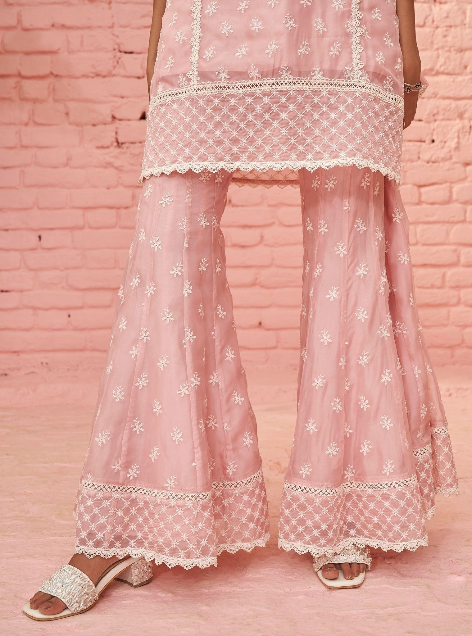 Mulmul Organza Raaga Pink Kurta With Mulmul Organza Raaga Pink Pant