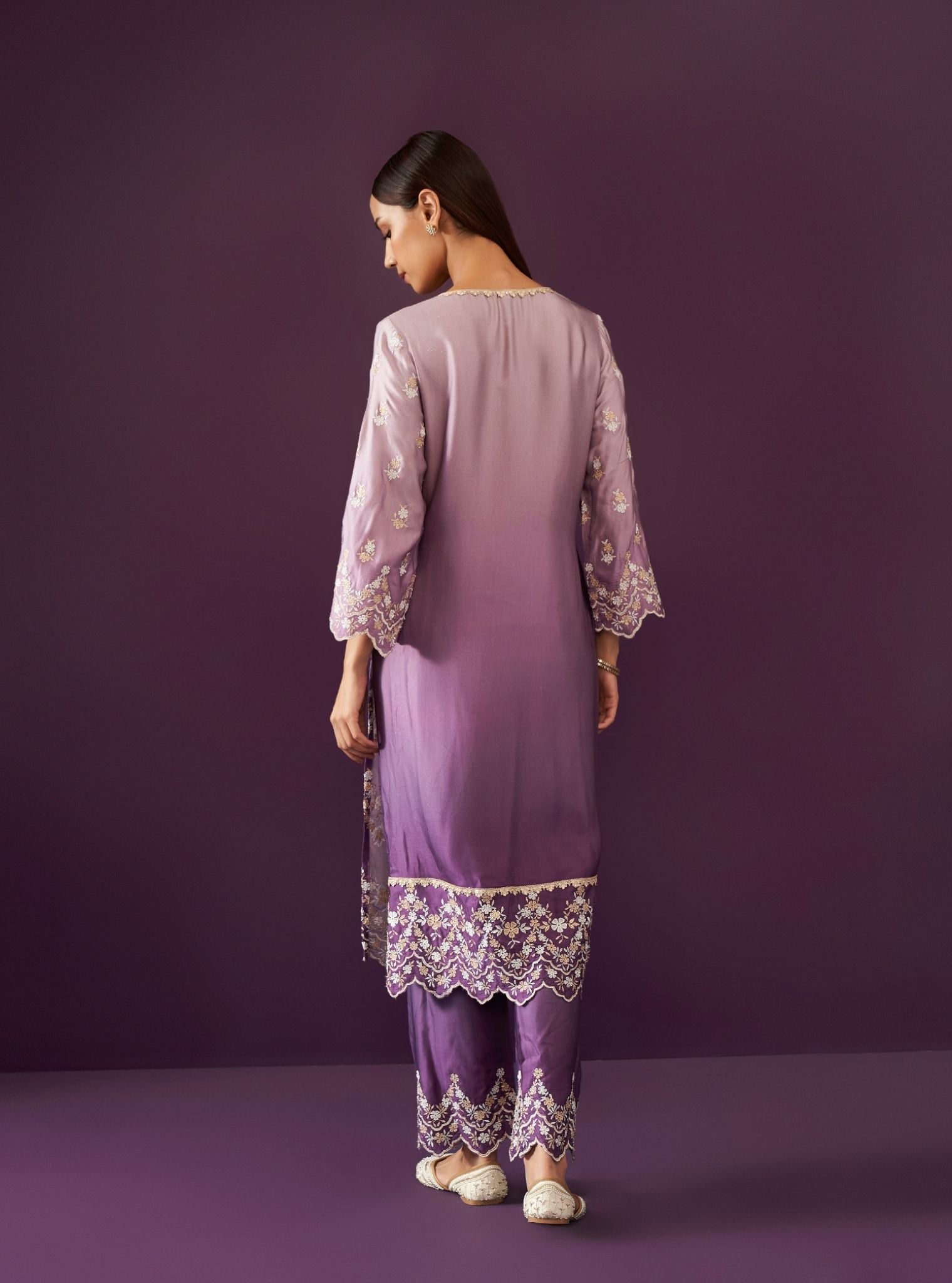 Mulmul Ombre Cupro Satin Canna Purple Kurta With Mulmul Ombre Cupro Satin Canna Purple Pant