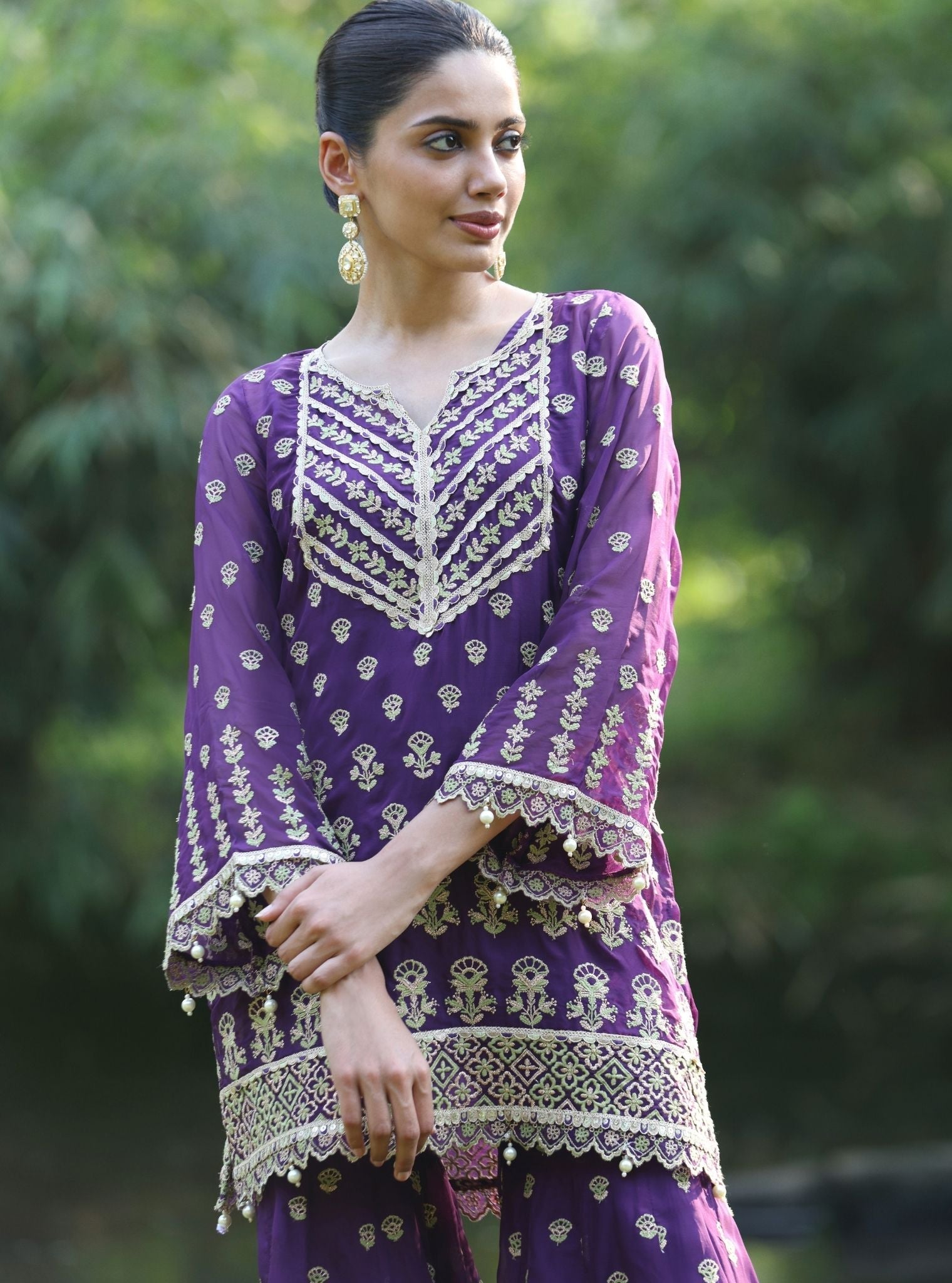 Mulmul Organza Kahani Purple Kurta With Mulmul Organza Kahani Purple Sharara