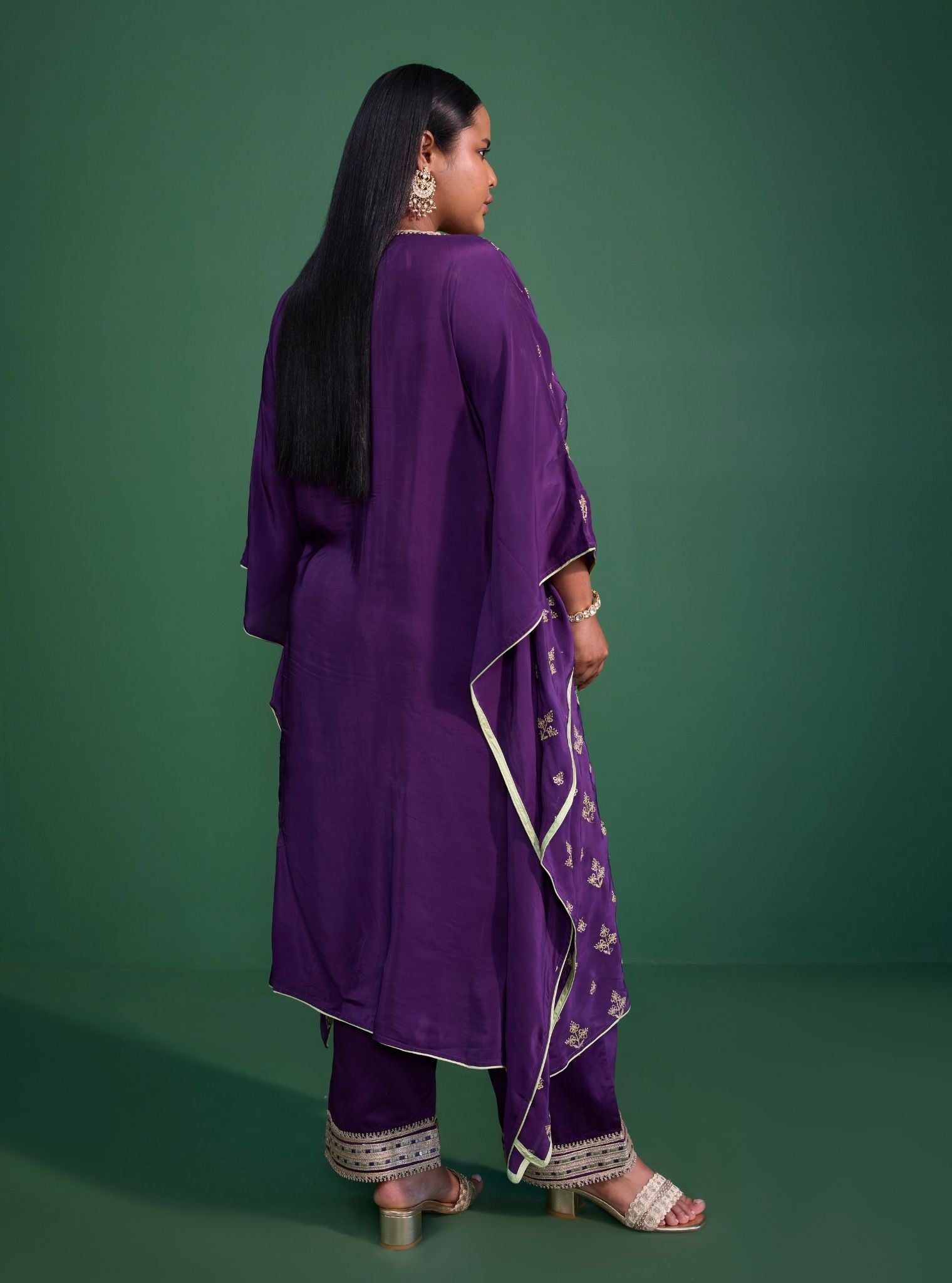 Mulmul Crepe Janam Purple Kaftan With Mulmul Pima Satin Janam Purple Pant