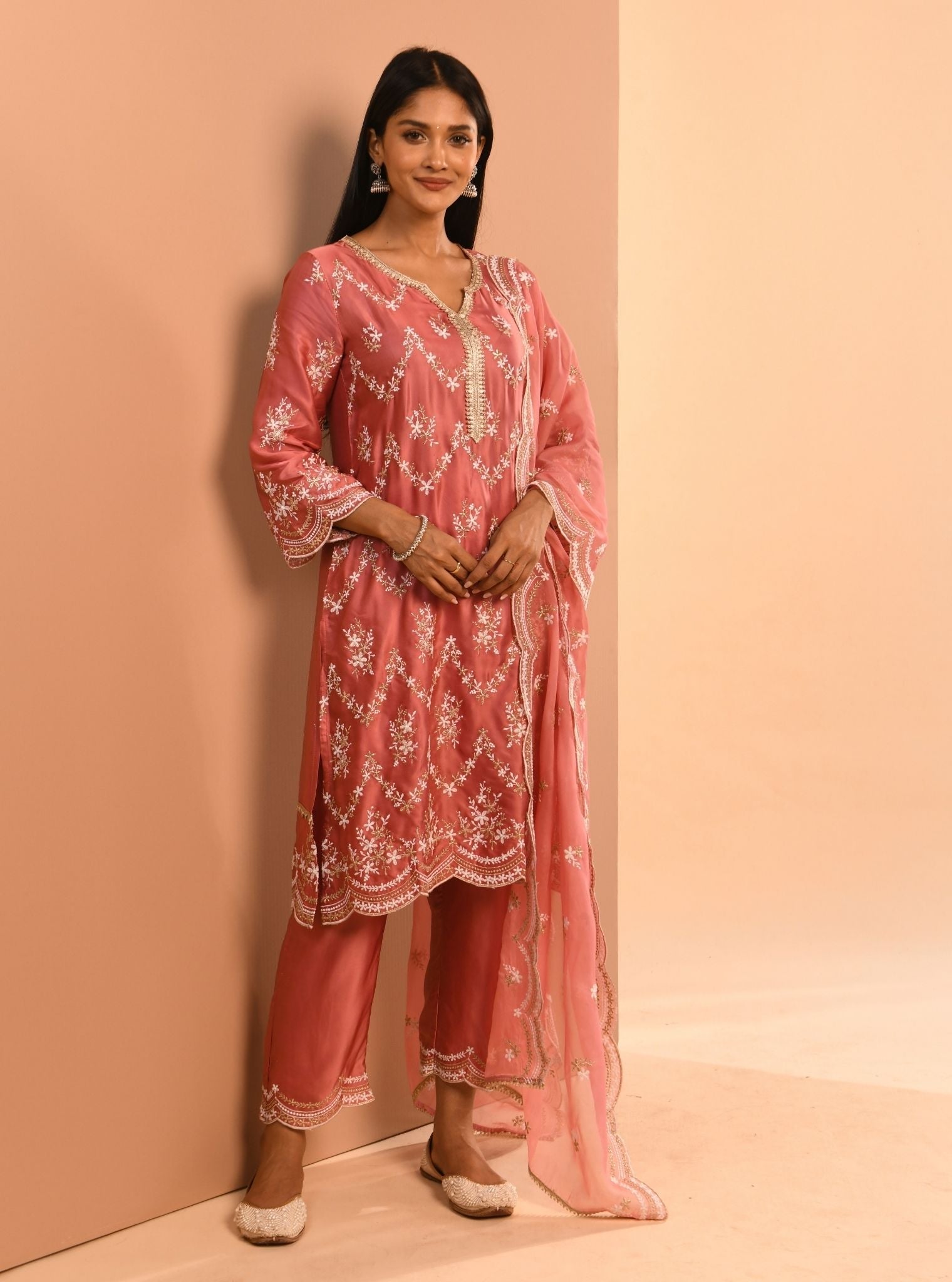 Mulmul Cupro Valaya Mauve Kurta With Mulmul Cupro Valaya Mauve Pant