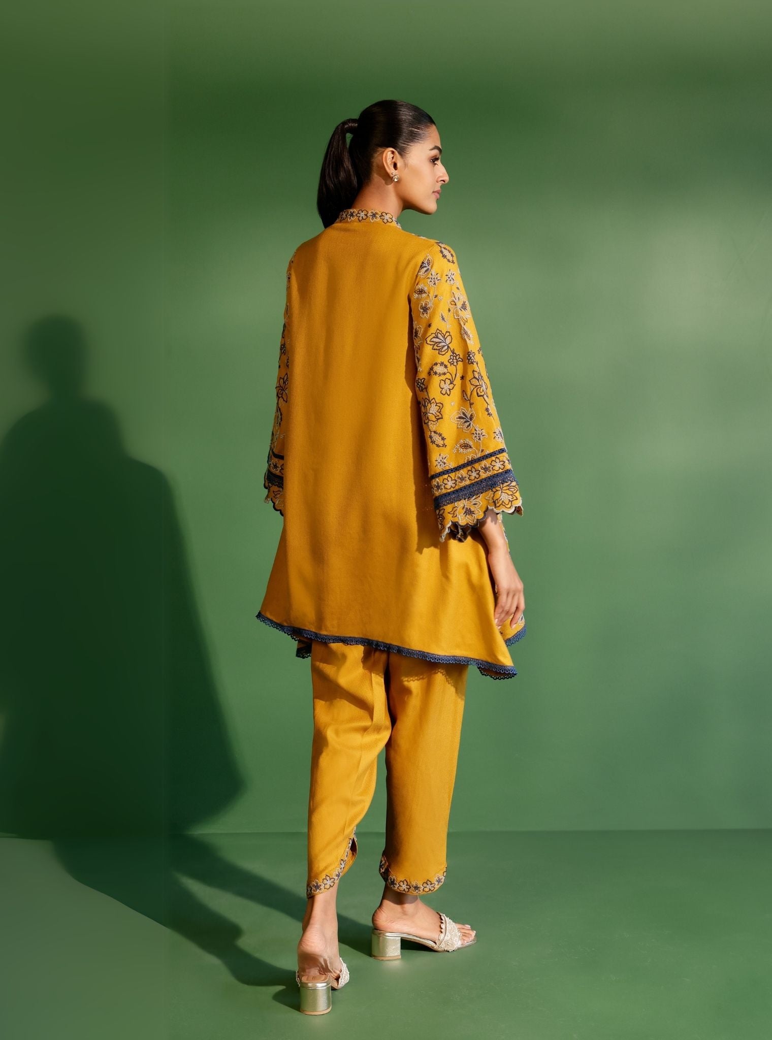 Mulmul Wool Ellis Mustard Kurta With Mulmul Wool Ellis Mustard Pant