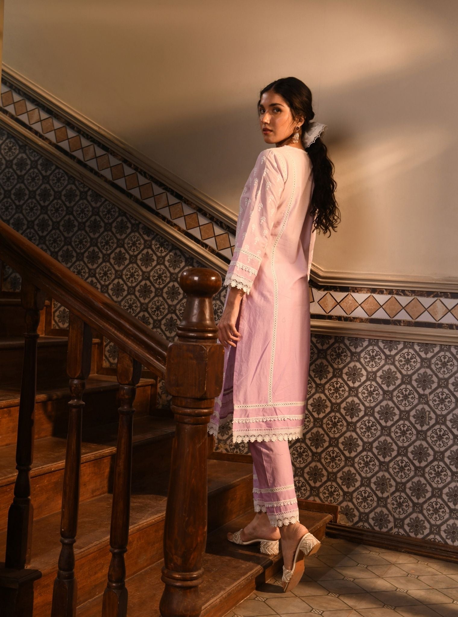 Mulmul Cotton Yami Lilac Kurta With Mulmul Cotton Yami Lilac Pant