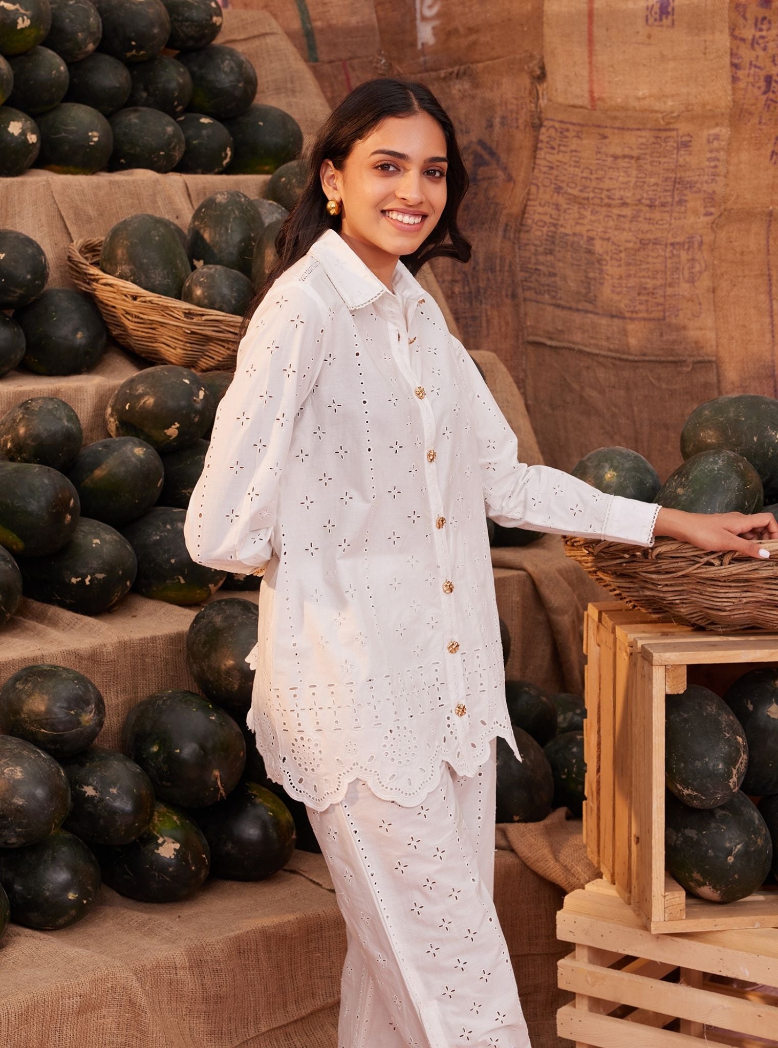 Mulmul Cotton Inaya White Shirt With Mulmul Cotton Inaya White Pant