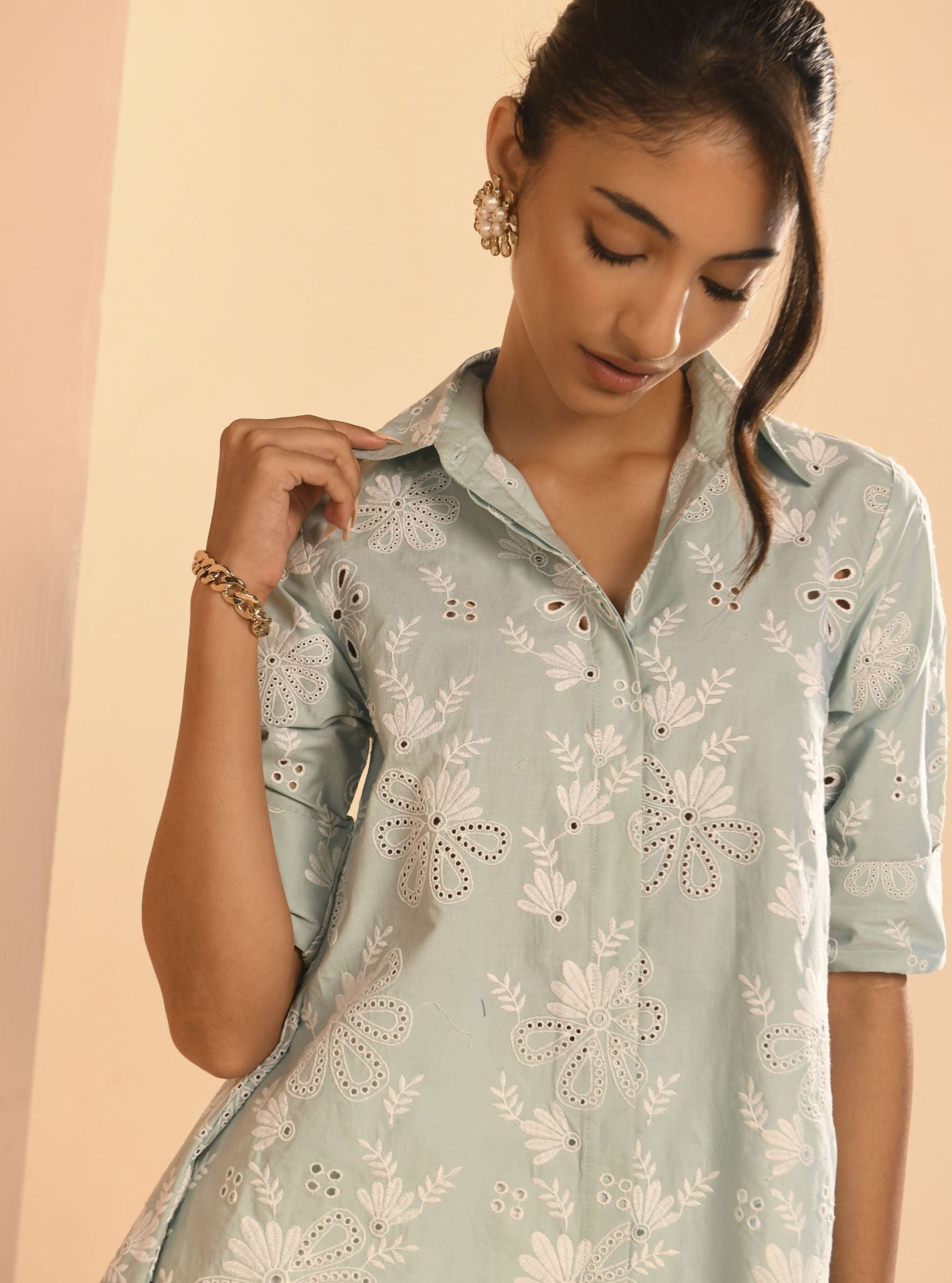 Mulmul Iconic Cotton Chiara Teal Blue Shirt