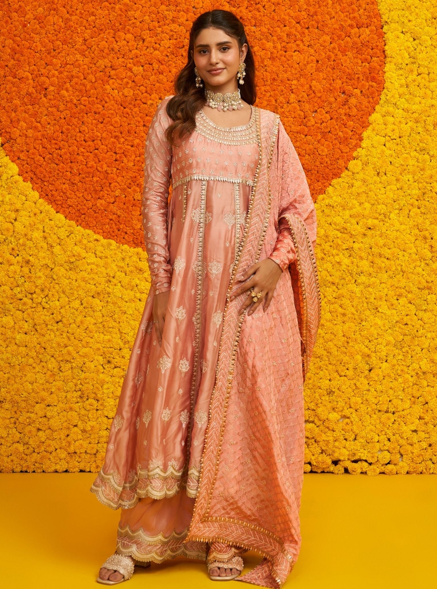 Mulmul Organza Satin Palki Pink Kurta With Mulmul Organza Satin Palki Pink Pant