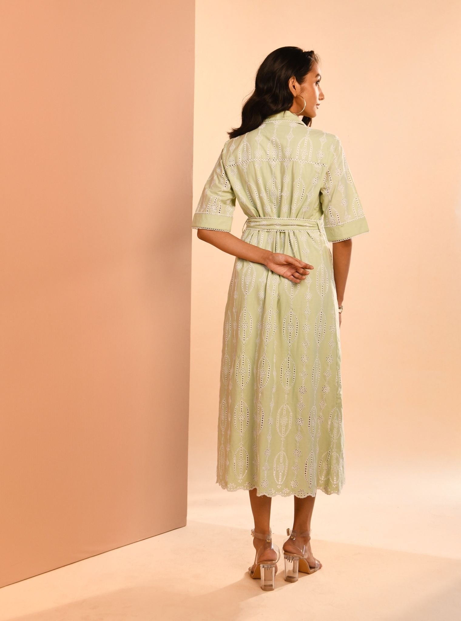 Mulmul Cotton Rosaria Green Long Dress