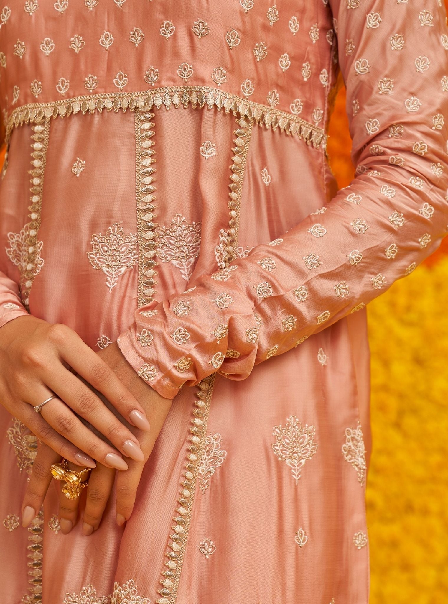 Mulmul Organza Satin Palki Pink Kurta With Mulmul Organza Satin Palki Pink Pant