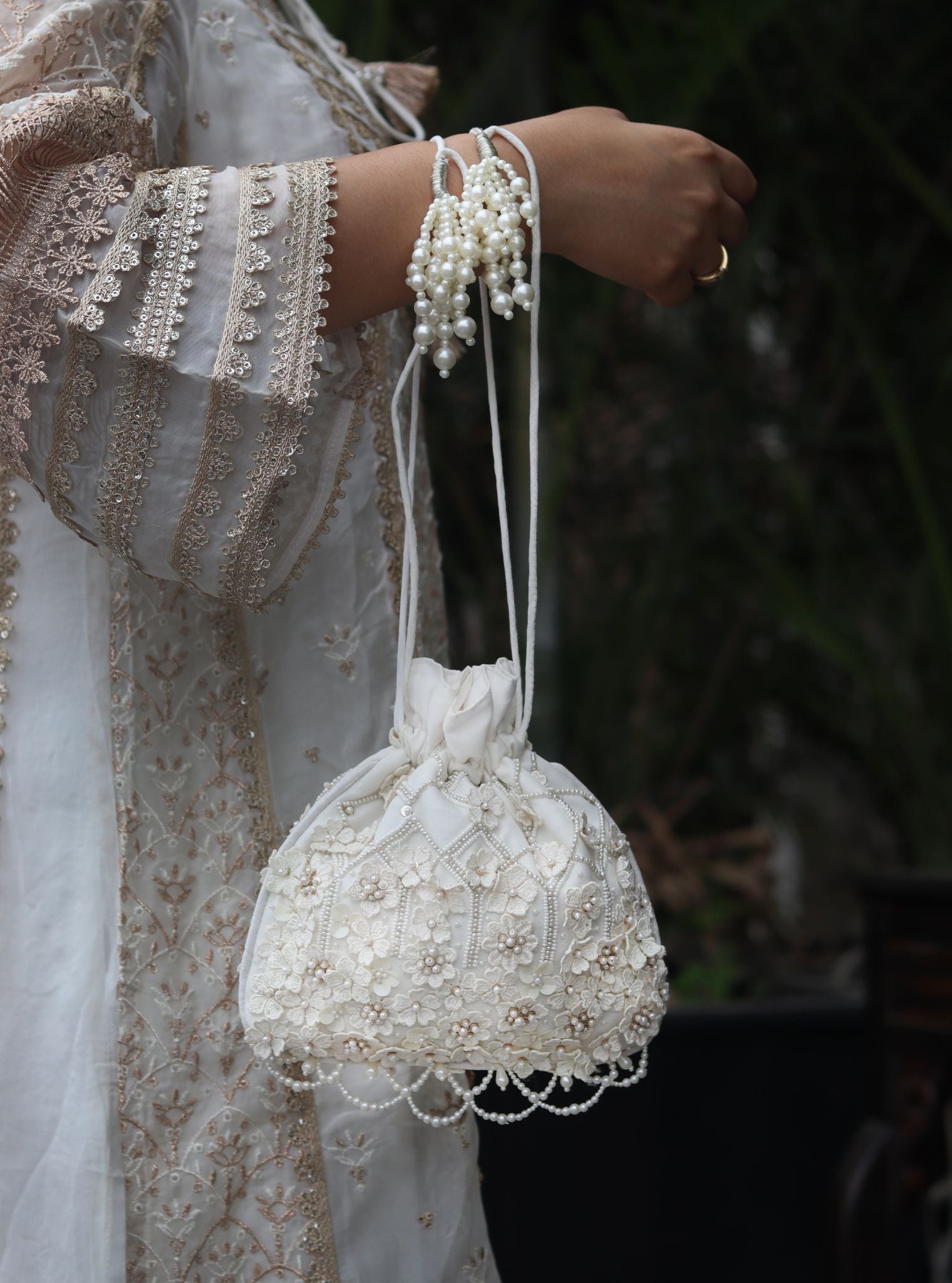 Mulmul Sneh Off-white Potli Bag